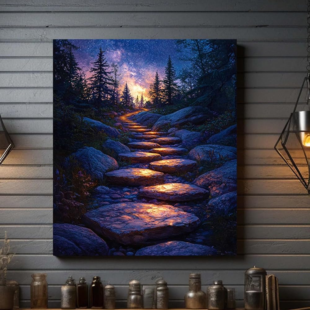 SPXLUCAU Mysterious Rotating Pathway Canvas Painting, Fire Fox Forest, Outdoor Deco for Holidays Such As Easter And Mother'S Day(60x80cm/No frame)
