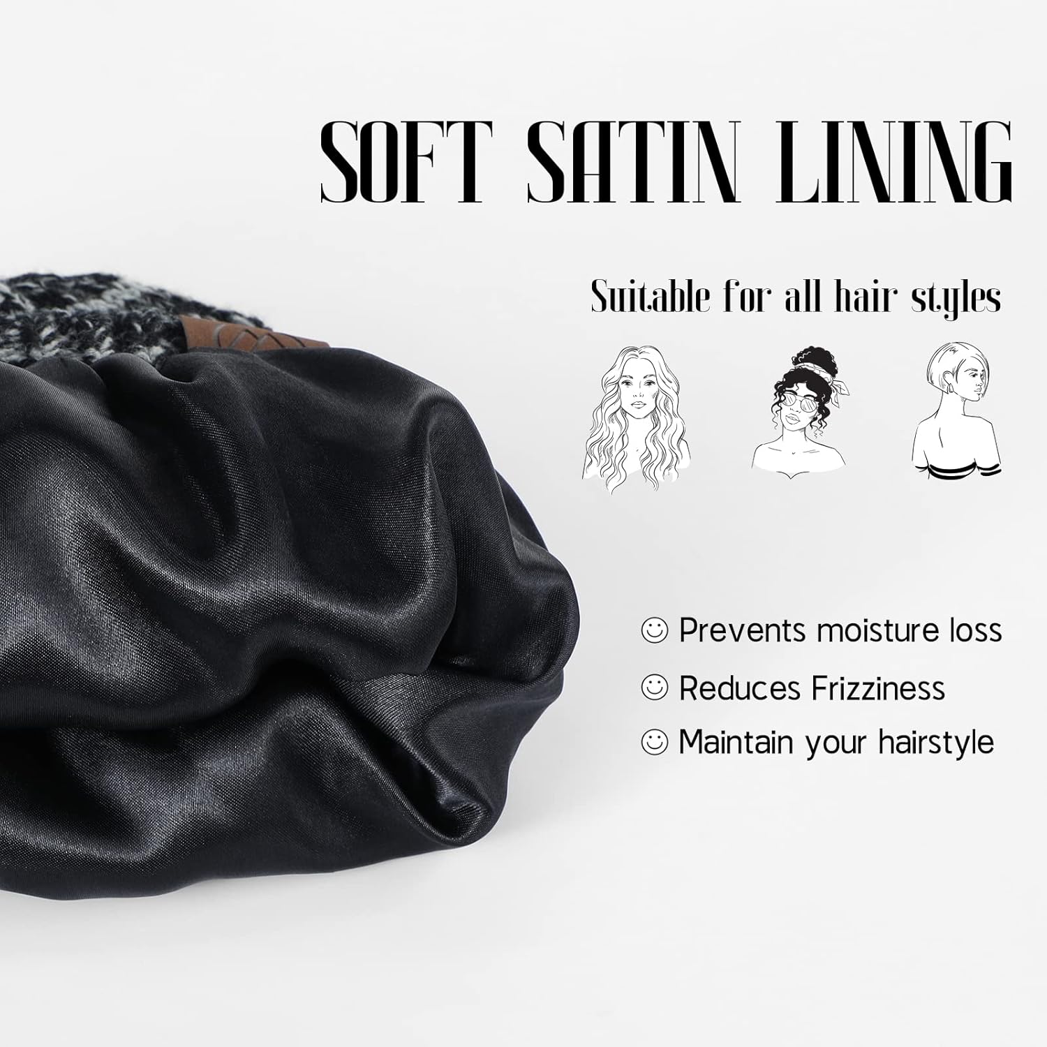 Beanies Women Satin Lined Beanie Winter Hats for Women Silk Lined Slouchy Beanie for Winter Warm Knit Cuffed Beanie Hat - Image 2