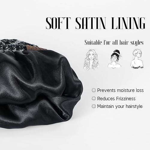 Miniatura 2 de Gorros de invierno con forro de satén para mujer, gorro de invierno con forro de seda para invierno, cálido gorro de punto con puños