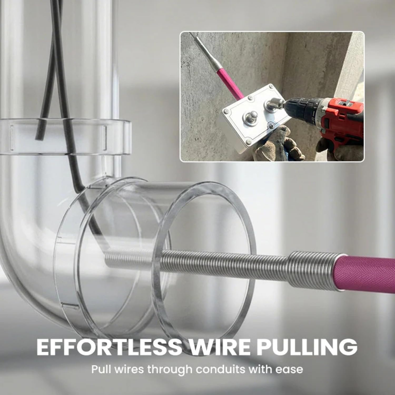 Professional Electrician's Wire Pulling Assistant Tool, Portable Cable Threading Lead Tool, Automatic Wire Threader Machine for Conduit & Walls (be Used with Power Drill)
