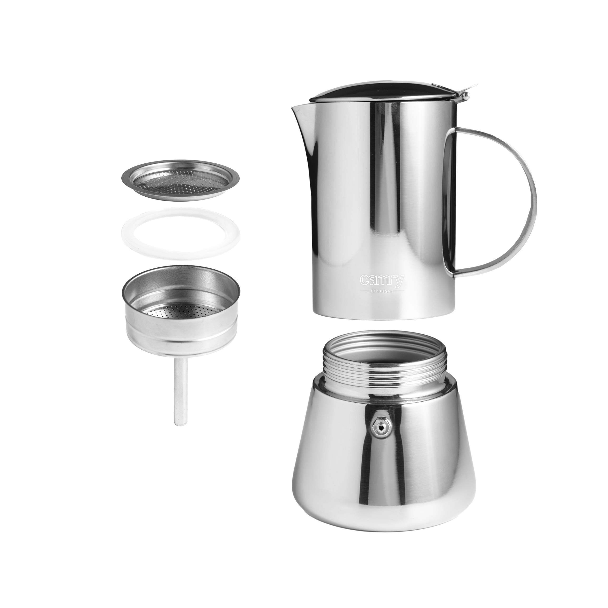 CAMRY Espressomaschine - Espressokocher Induktion, Espressokocher Edelstahl, 500ml, für Gas, Elektro, Keramik und Induktionskochfelder, Espresso Kocher mit Sicherheitsventil und Thermogriff