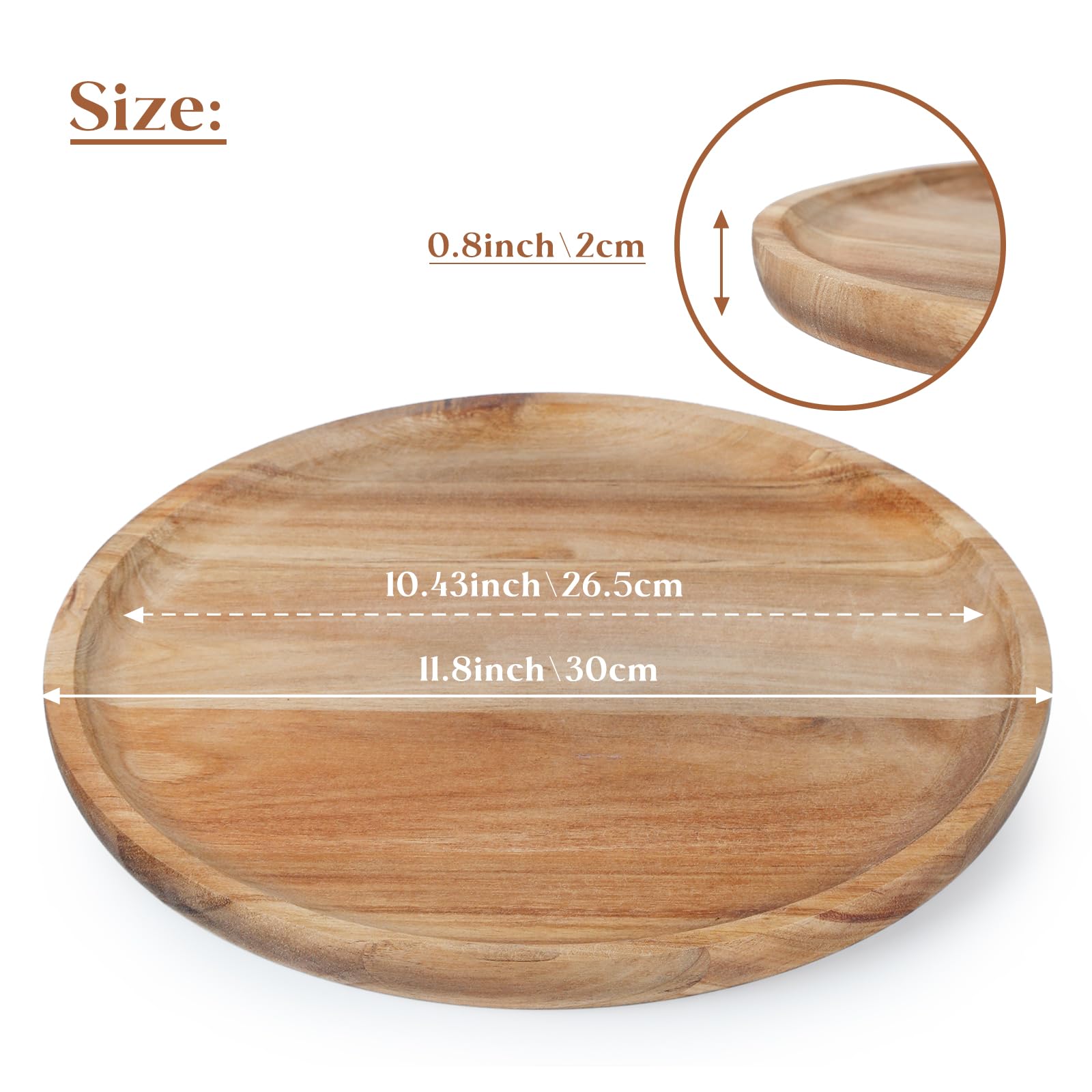 YANGQIHOME Holztablett aus Akazienholz rund 30 cm – Serviertablett, Charcuterie Brett, Käseplatte, Ablagetablett für Küche oder Arbeitsplatte