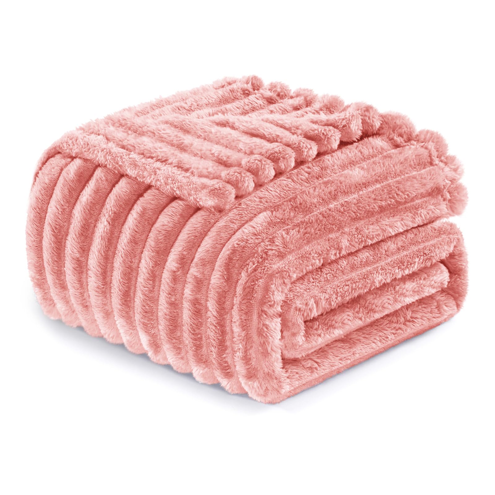 Exclusivo Mezcla Manta de Lana para sofá, Manta de Cama Supersuave en Jacquard de Rayas, Ligera y acogedora para Todas Las Estaciones, 130 x 150 cm, Rosa