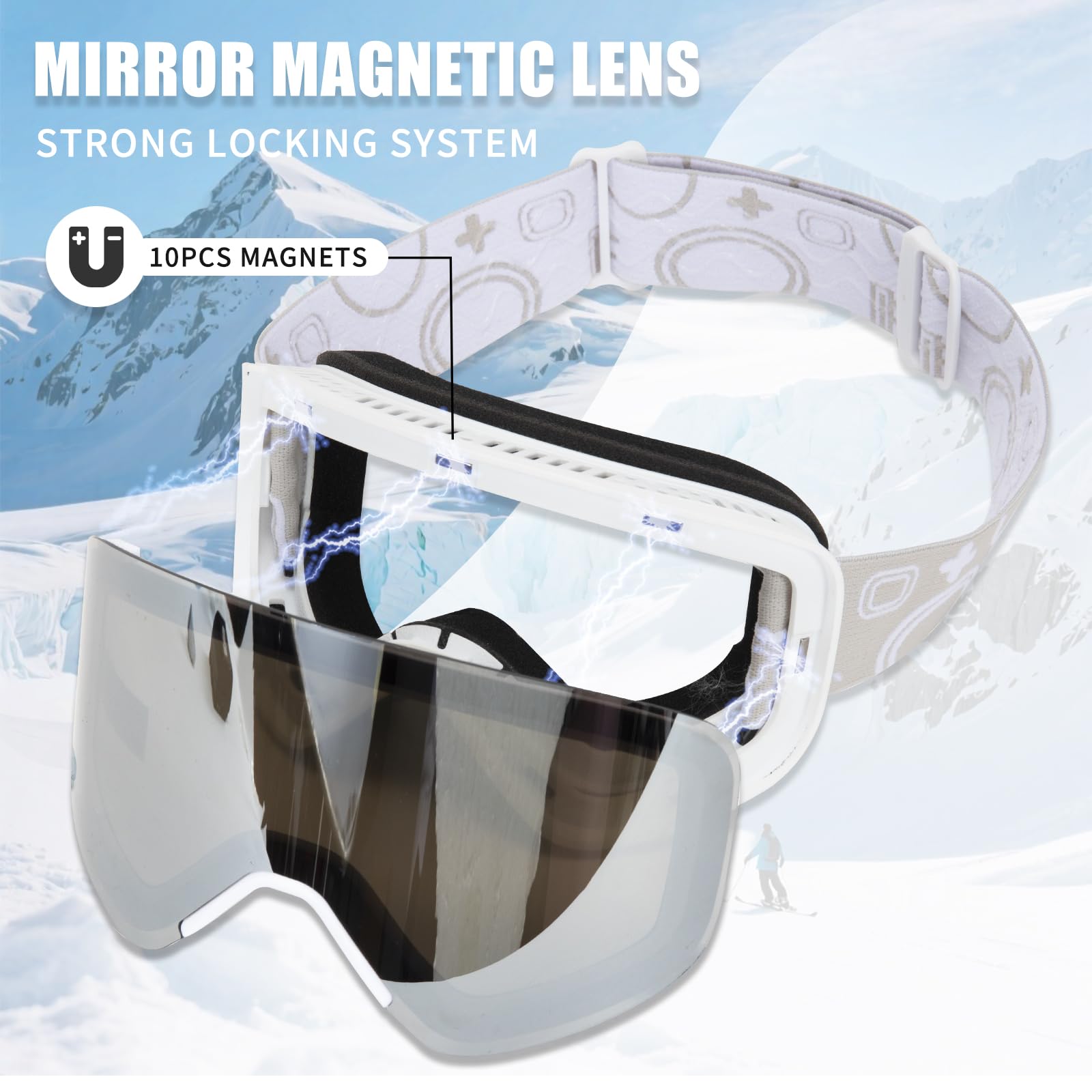 Gogle narciarskie, OTG gogle snowboardowe magnetyczne wymienne soczewki, ochrona przed promieniowaniem UV, przeciwmgielne, YH879B gogle śnieżne dla mężczyzn kobiet