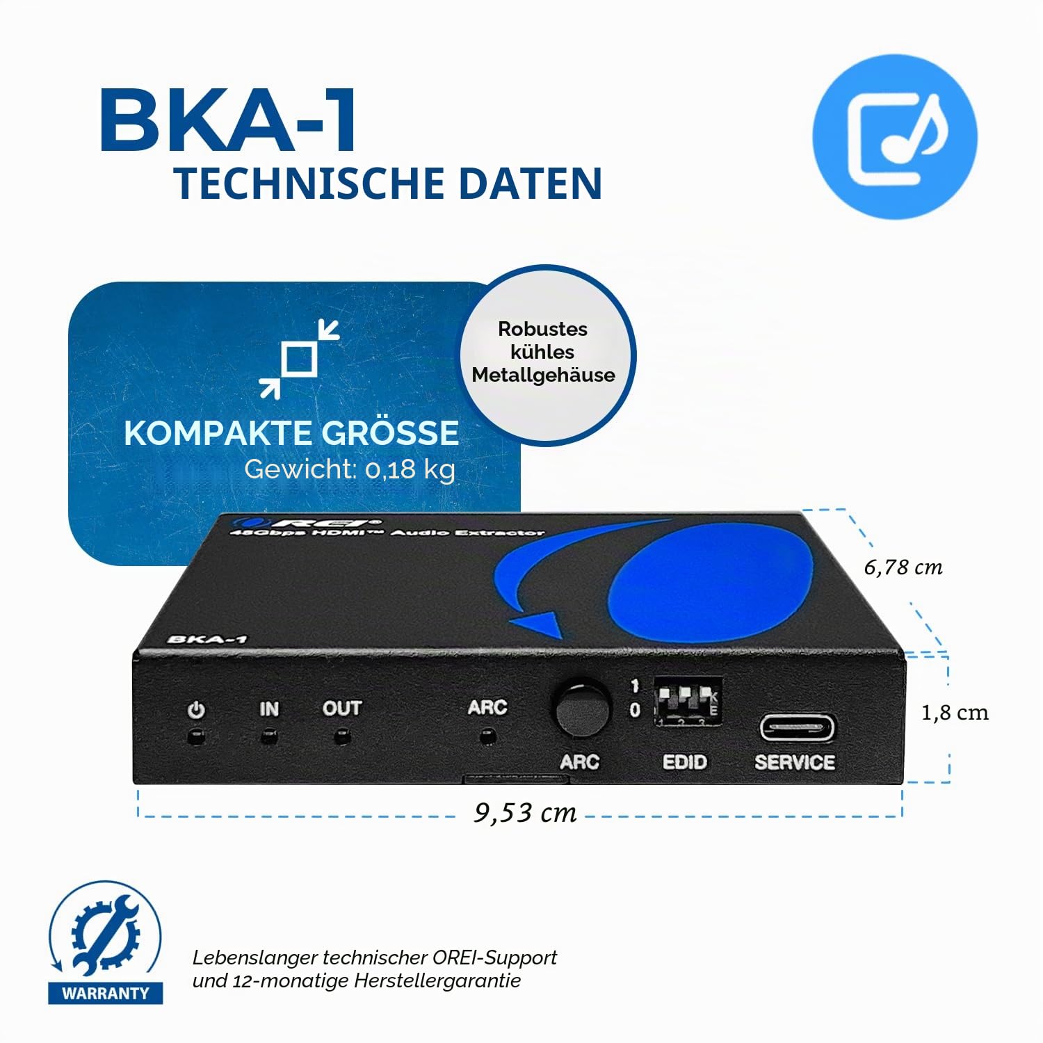 OREI 8K Audio Extractor HDMI UltraHD 4K @ 120Hz 48G HDMI 2.0 Audio-Konverter für PS5 SPDIF + 3,5 mm Ausgang HDCP 2.3 - Dolby Digital/DTS Passthrough CEC, HDR, Dolby Vision, ARC, VRR, HDR10+ (BKA-1) | HDMI Audio Extractor 4K 120Hz, 8K Audio Extractor, Dolb
