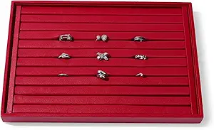 Red Leather Jewelry Tray Ring Earrings Trays Ring Holder Organizer Tray Jewelry Display Trays For Rings, Earrings, Coins, Brooches Storage Display