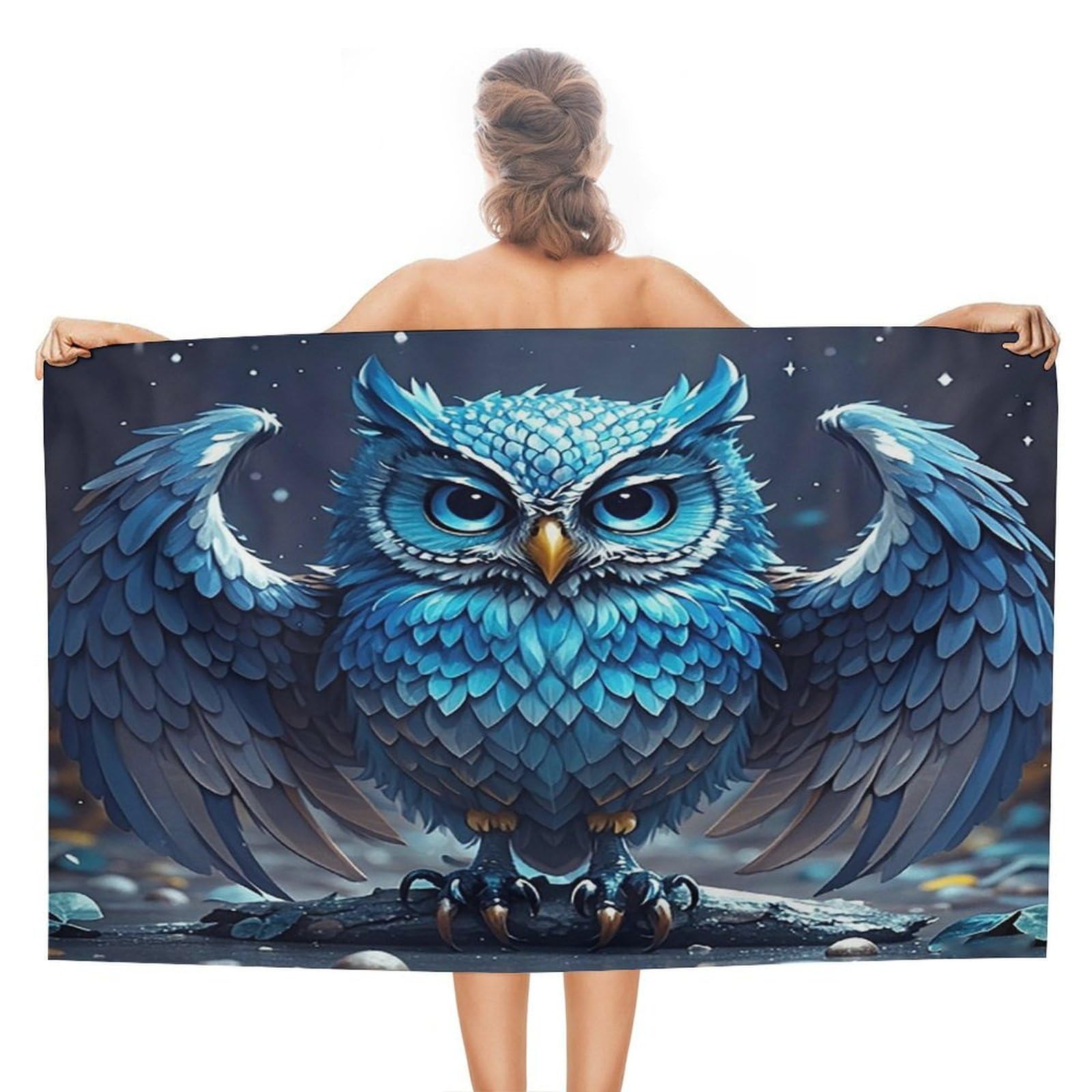 FekiLoot Blue Owl Beach Towel Absorbent & Quick Dry Pool Towels 31 X 51 Inches Extra Large Sandfree Beach Blanket Towels Soft Lightweight Travel Towel for Swim Yoga Camping