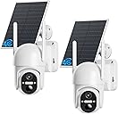 4G LTE Cellular Security Camera, 2 Pack Solar Powered Outdoor Cameras No WiFi Needed for Farm&Ranch, 360° View, 2K Night Vision, Includes SIM Card(Support Verizon/AT&T/T-Mobile) - White