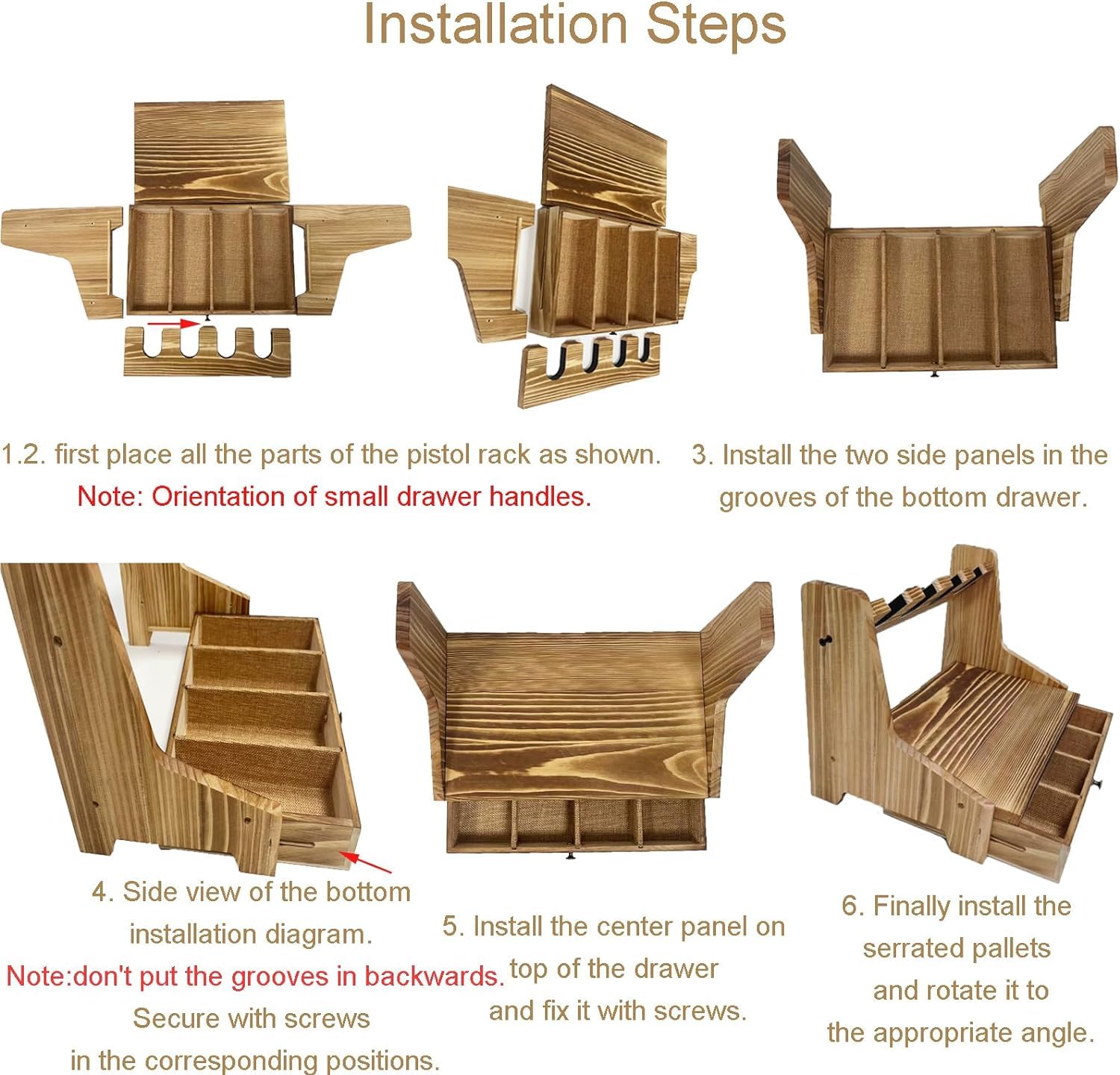 BeNtLi Porta Pistole - Espositore Porta in Legno Massello Raccolta nel Cassetto Conservazione Sicura delle Pistole, Contiene da 4 A 6 per Esposizione (4 Pack)