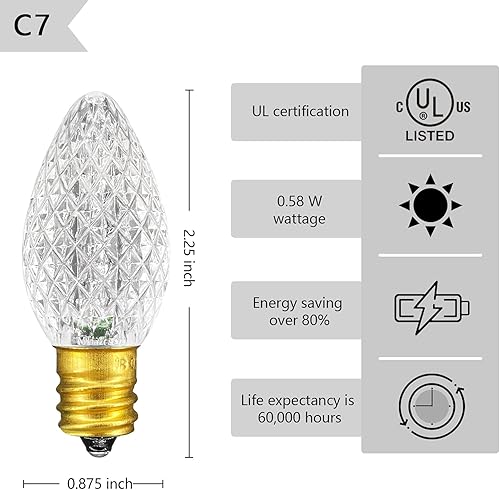 Miniatura 10 de caja de 25bombillas LED C7 de repuesto para guirnalda de luces, de grado comercial, 120V SMD LED, para bases E12
