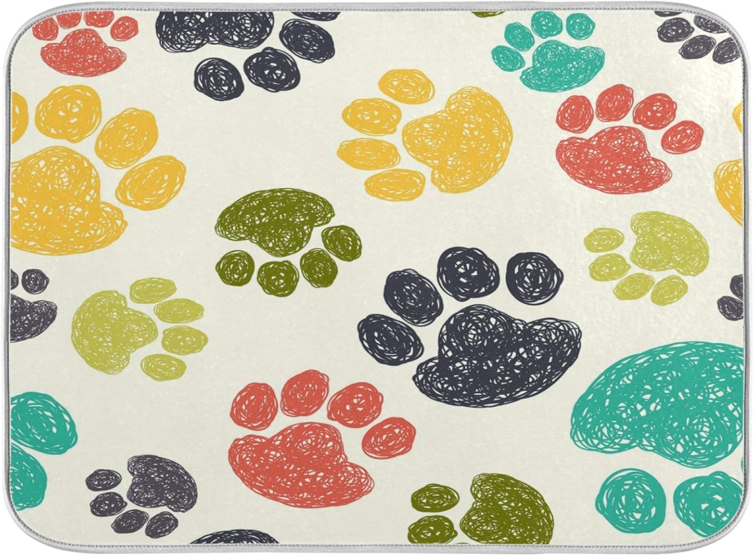 Cute Animal Dog Paw Print Dish Drying Mat Microfiber Ultra