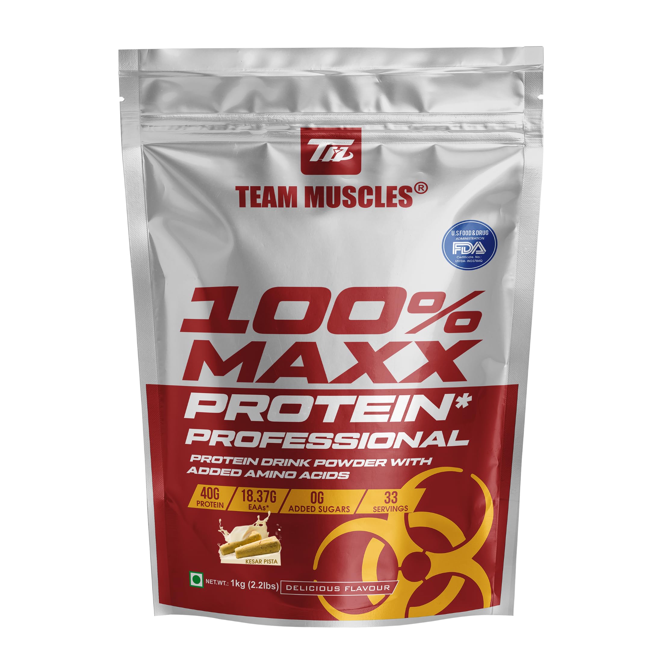 Team Muscles 100% Maxx Protein-1kg (Kesar Pista, PO1)