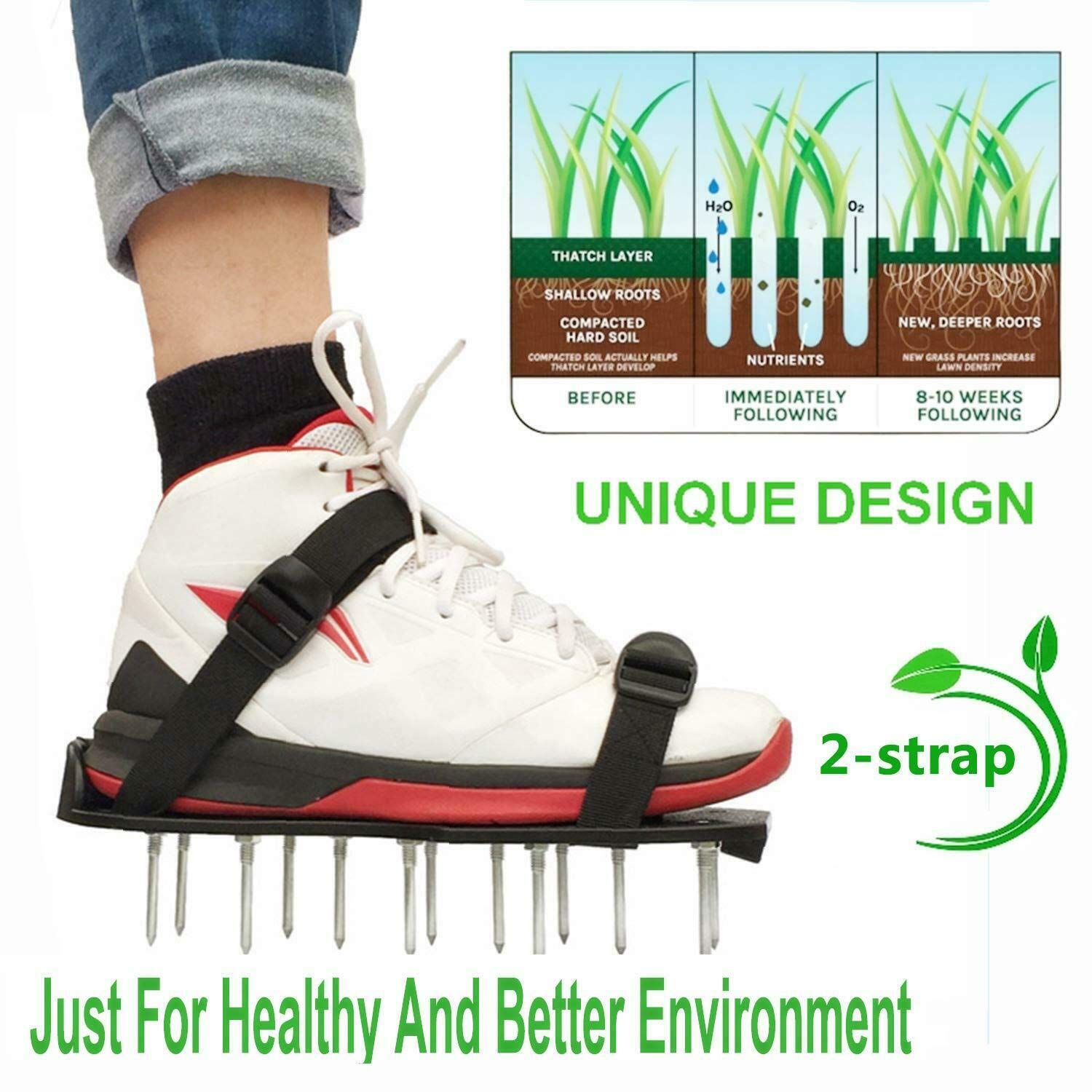 Belüftungsschuhe, 3 Paar Rasenbelüfter-Schuhe mit 26 Spikes für Rasen, Garten, Boden, Gras, Belüftung – Universalgröße (grün)