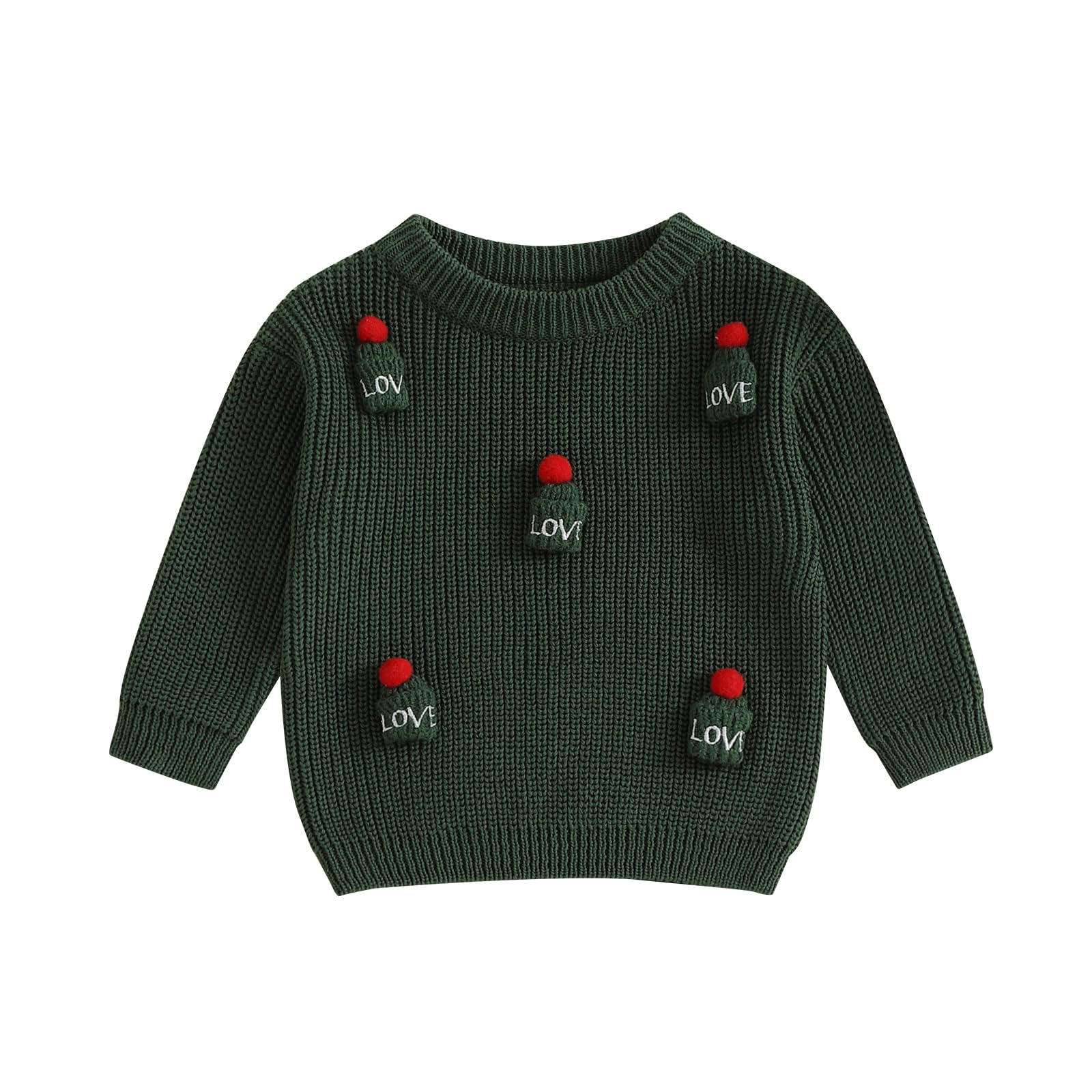 Amnnchya Christmas Outfit Toddler Infant Newborn Baby Sweater 3D Hat Knit Sweatshirt Little Girls Fall Oversized Pullover (Green, 4-5 Years)