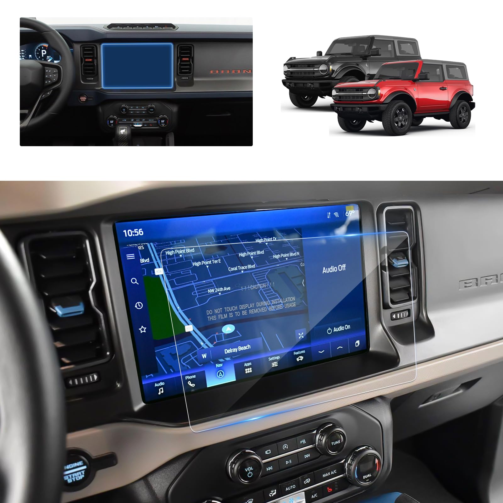 BSTW Bronco Screen Protector 12 In for 2021-2024 Ford Bronco Raptor/Wildtrak/Outer Banks/Everglades/Badlands SYNC 4 12" Touchscreen Tempered Glass