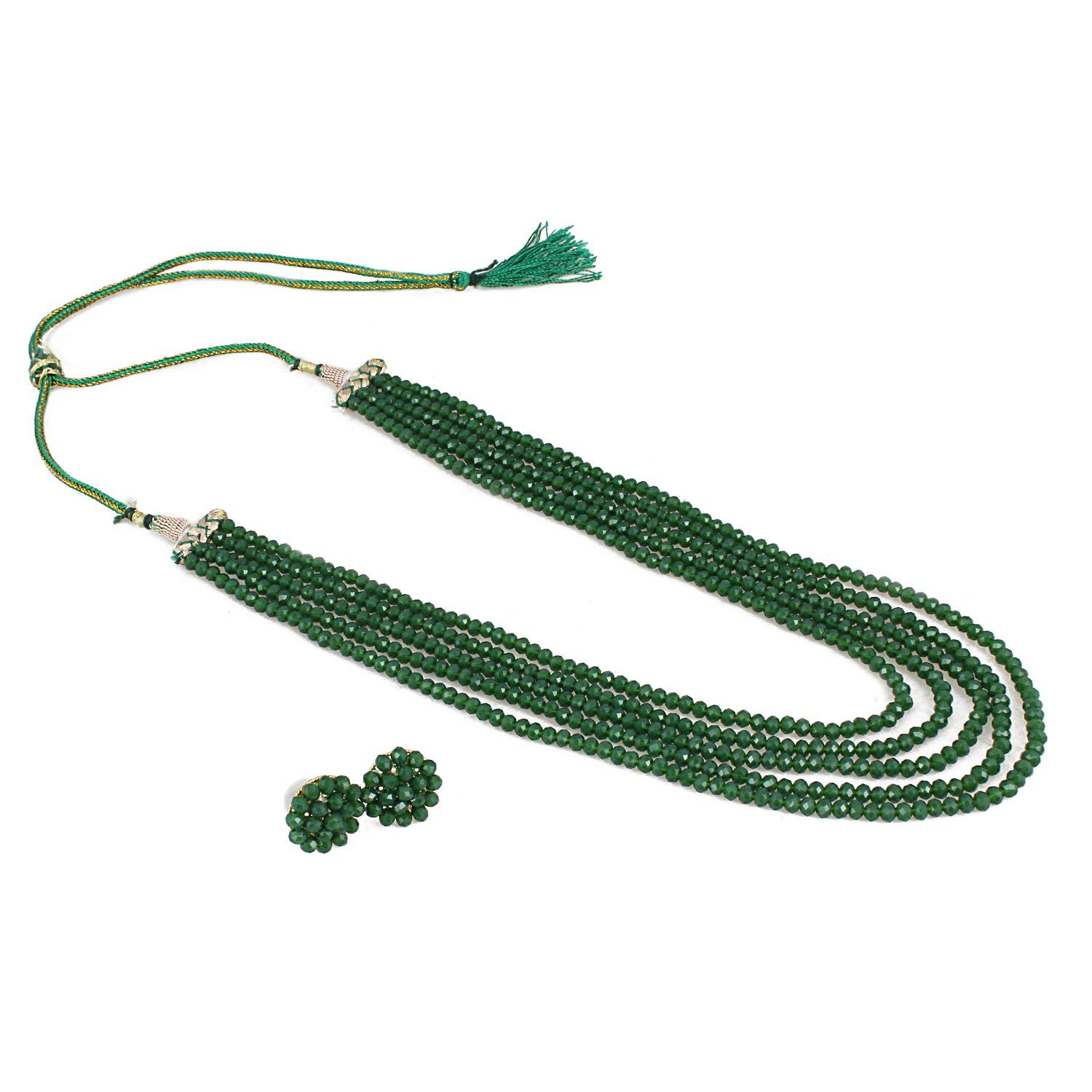 MANBHAR GEMSEmerald Green Crystal Stone Beads Necklace with Stud Earring For Women and Girl stylish Traditional Beaded Necklace Set Green Mala Fashion Jewellery