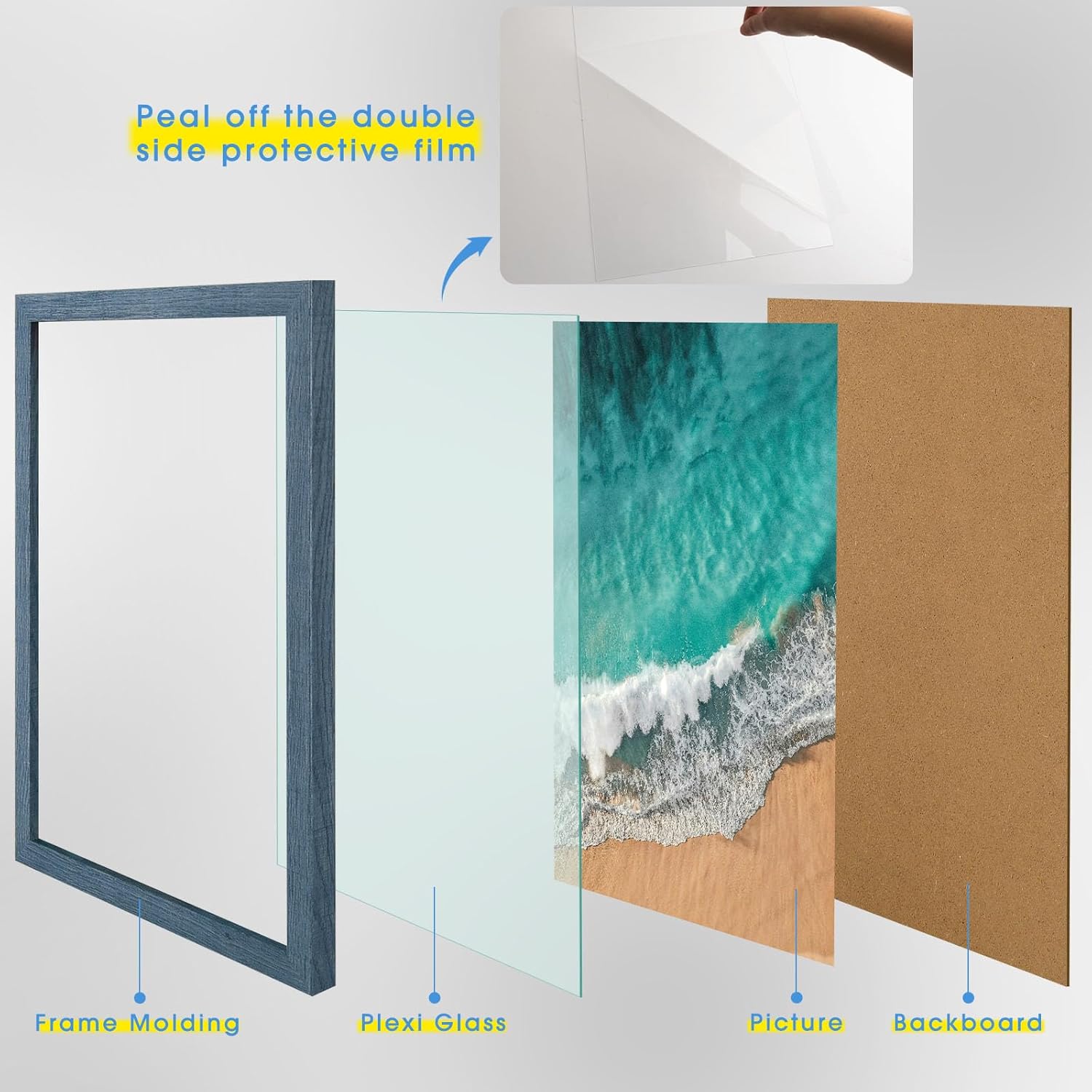 Frametory, A3 Picture Frame Set of 4, Engineered Wood Frame with Acrylic Cover Gallery Wall Frame (Blue, 4 Pack)