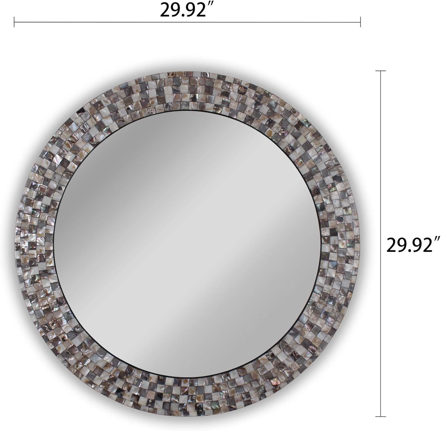 Benjara CH8M103BS30-RND Reflection Vertical Hanging Seashell Finish Round Framed Wall Mirror 30" Height, Silver