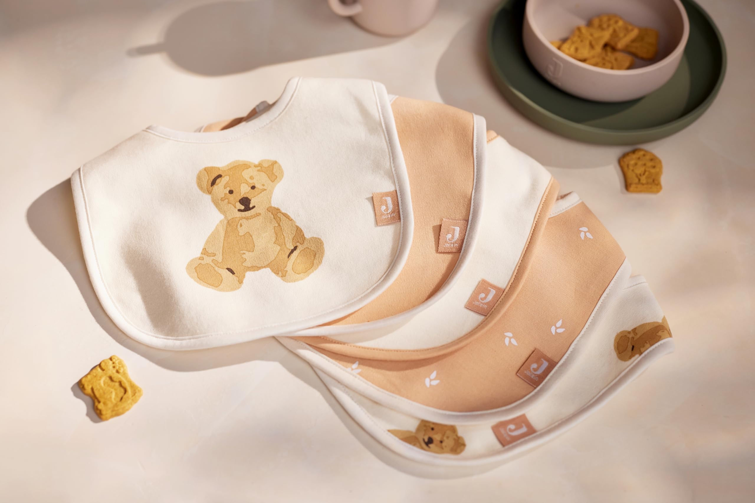 Jollein Baberos para bebé, 5 unidades, impermeables, con cierre de velcro, babero para bebé