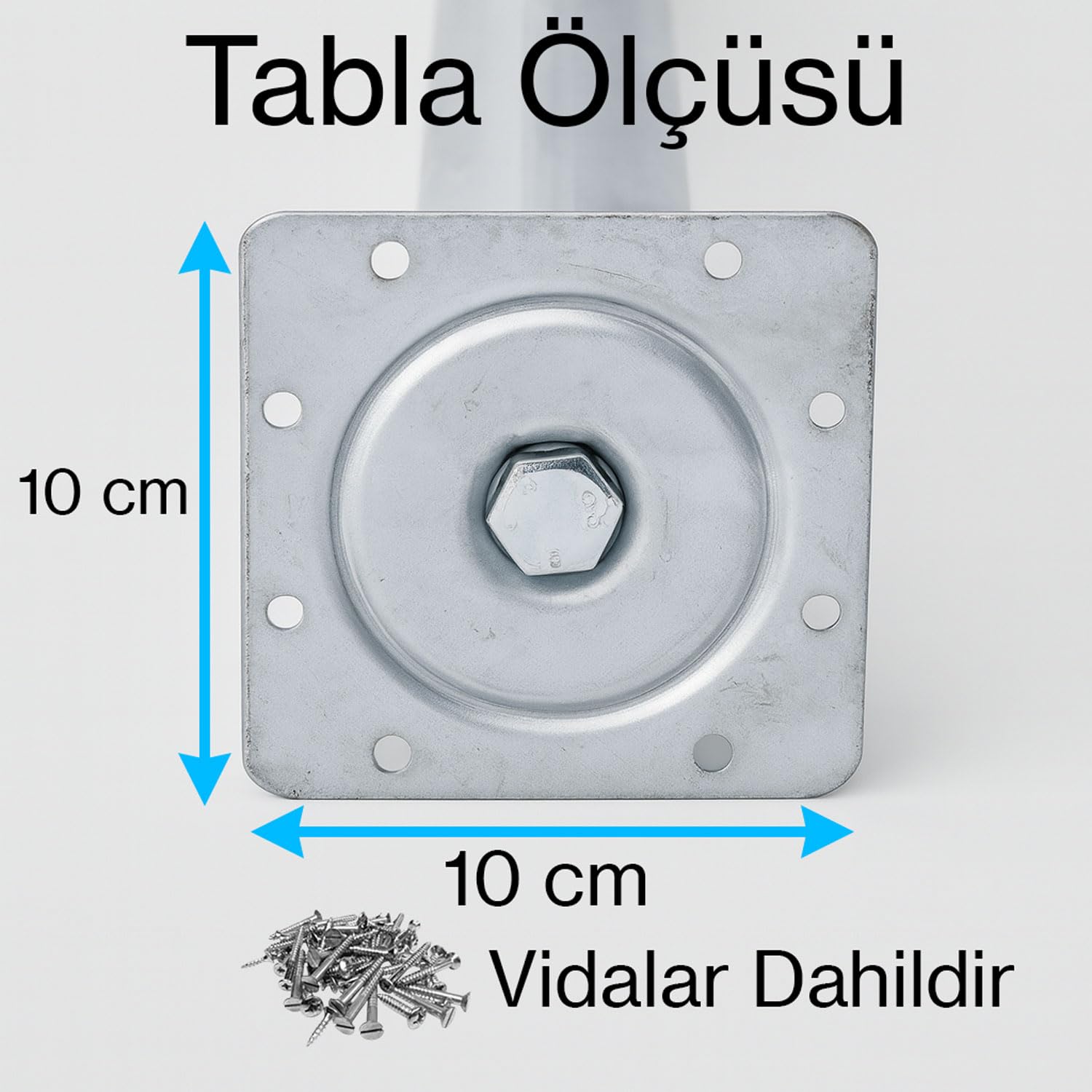 Kare Tablalı 71 cm Krom Gümüş 6 cm Çap Metal Sehpa Masa Ayağı Mobilya Destek Yükseltici Ayak Modeli