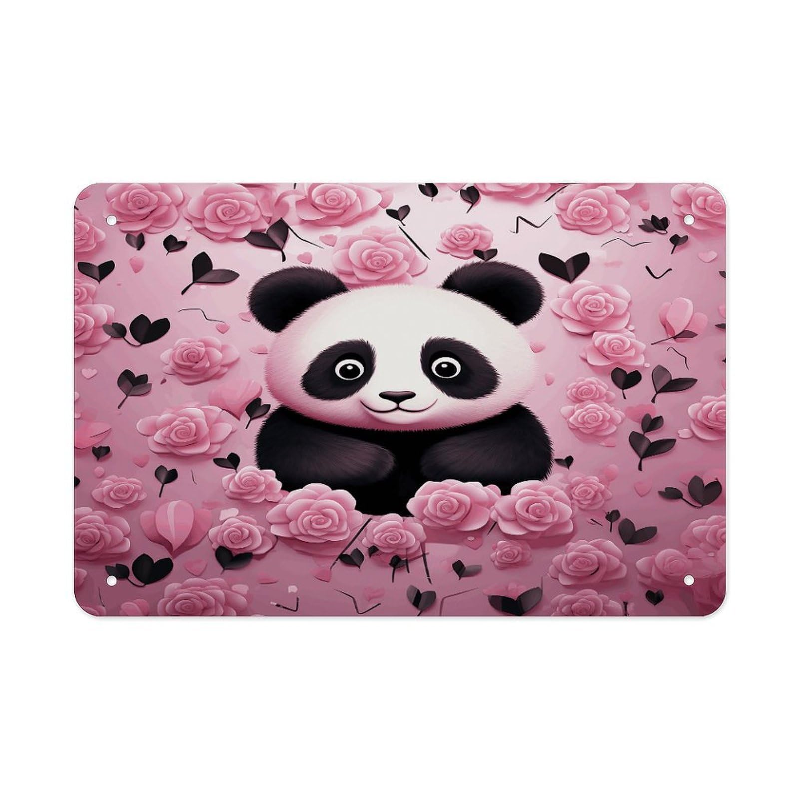 Fekiloot Style Pink Panda Pattern Metal Signs Wall Art Tin Sign