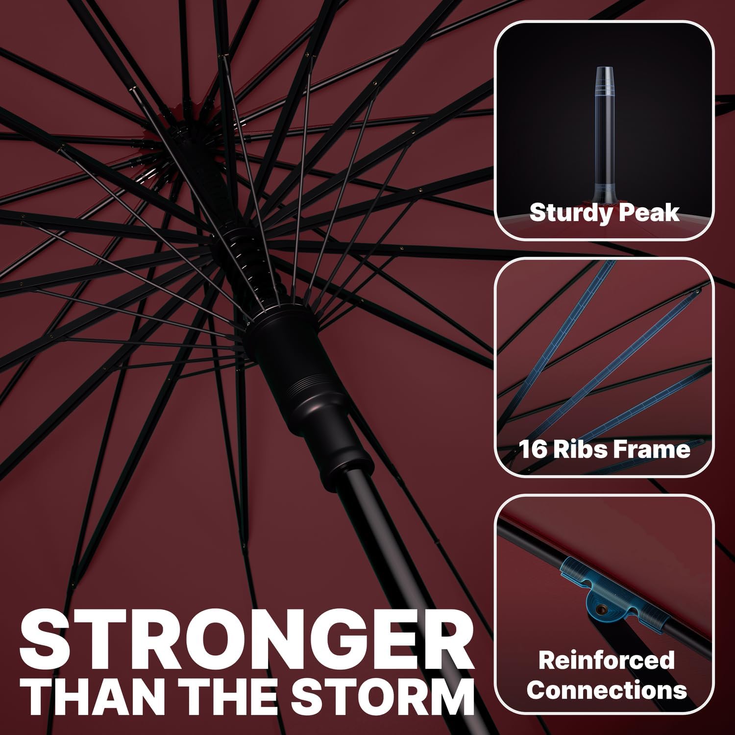 Royal Walk Windproof Large Umbrella for Rain 54 Inch Automatic Open for 2 Persons Wind Resistant Big Golf Umbrellas for Adult Men Women Classic Wooden Handle Fast Drying Strong 16 Ribs Travel 120cm - Image 4