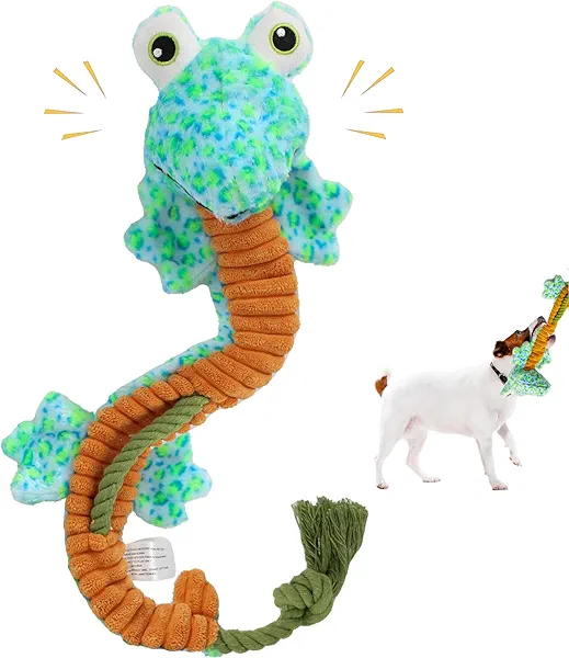 belieonu Crinkle Dog Toys Squeaky Plush No Stuffing Cute Puppy Stuffless Tough Rop Pull Toy, Fun Dog Stuffed Animals Durable Chew Set for Small Medium Large Pup (Large, Lizard)