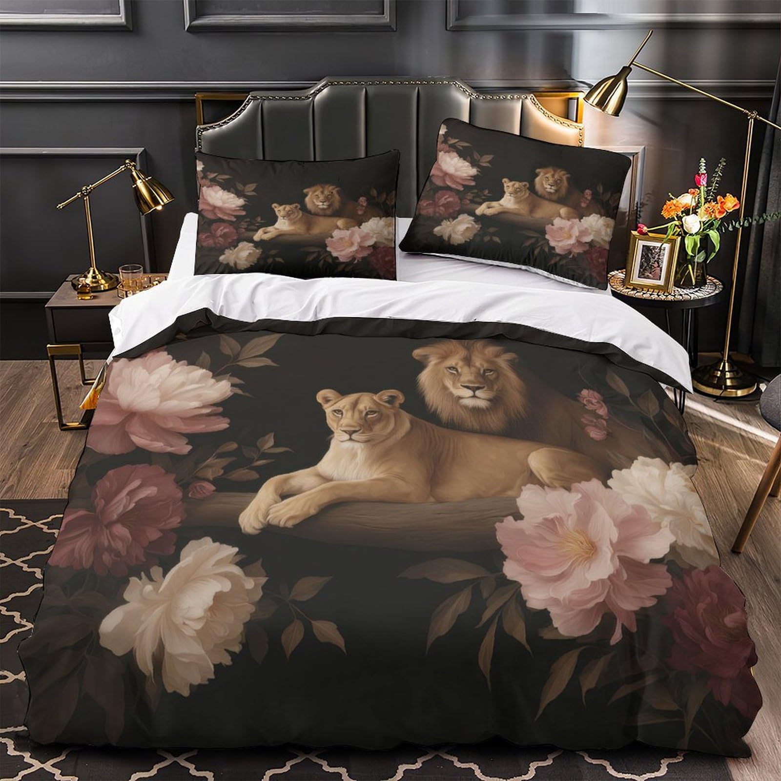 Parure de lit lion 220x240 microfibre douce et anti-plis