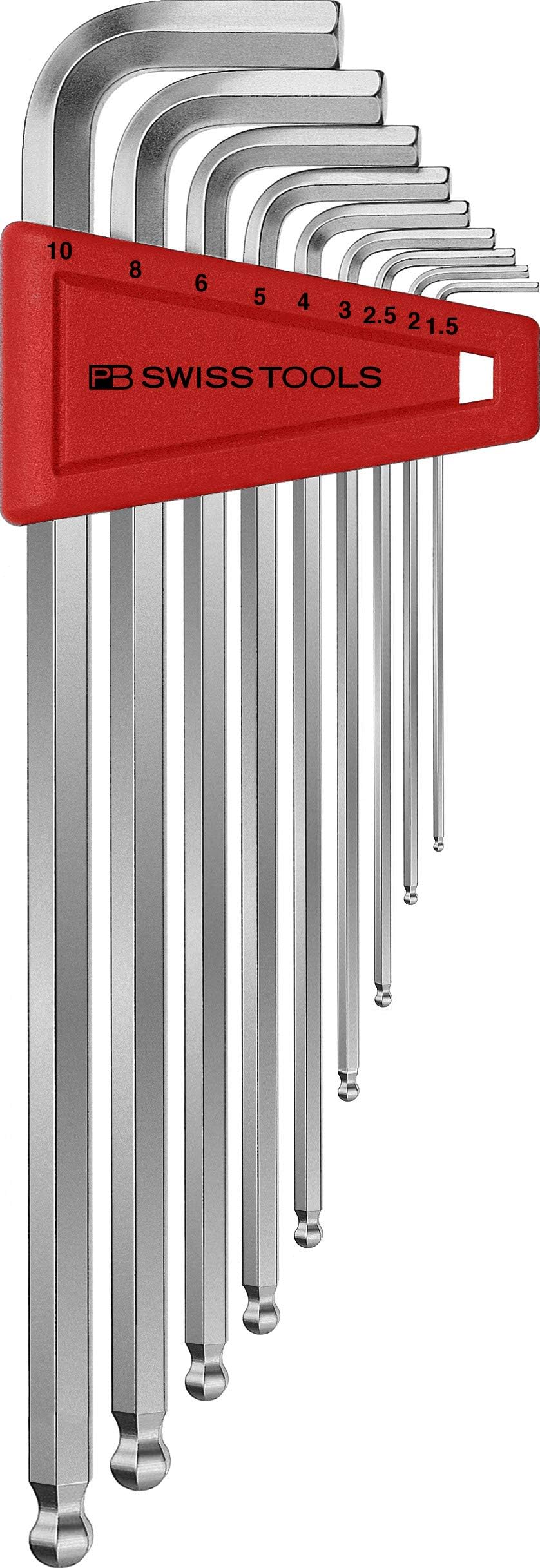 PB SWISS TOOLS Allen Key Set PB 212.LH-10 | 100% Swiss Made | 9-Piece Long Hex Key Set Size 1.5-10 mm for Screwdriving Work in Industry and Handcraft