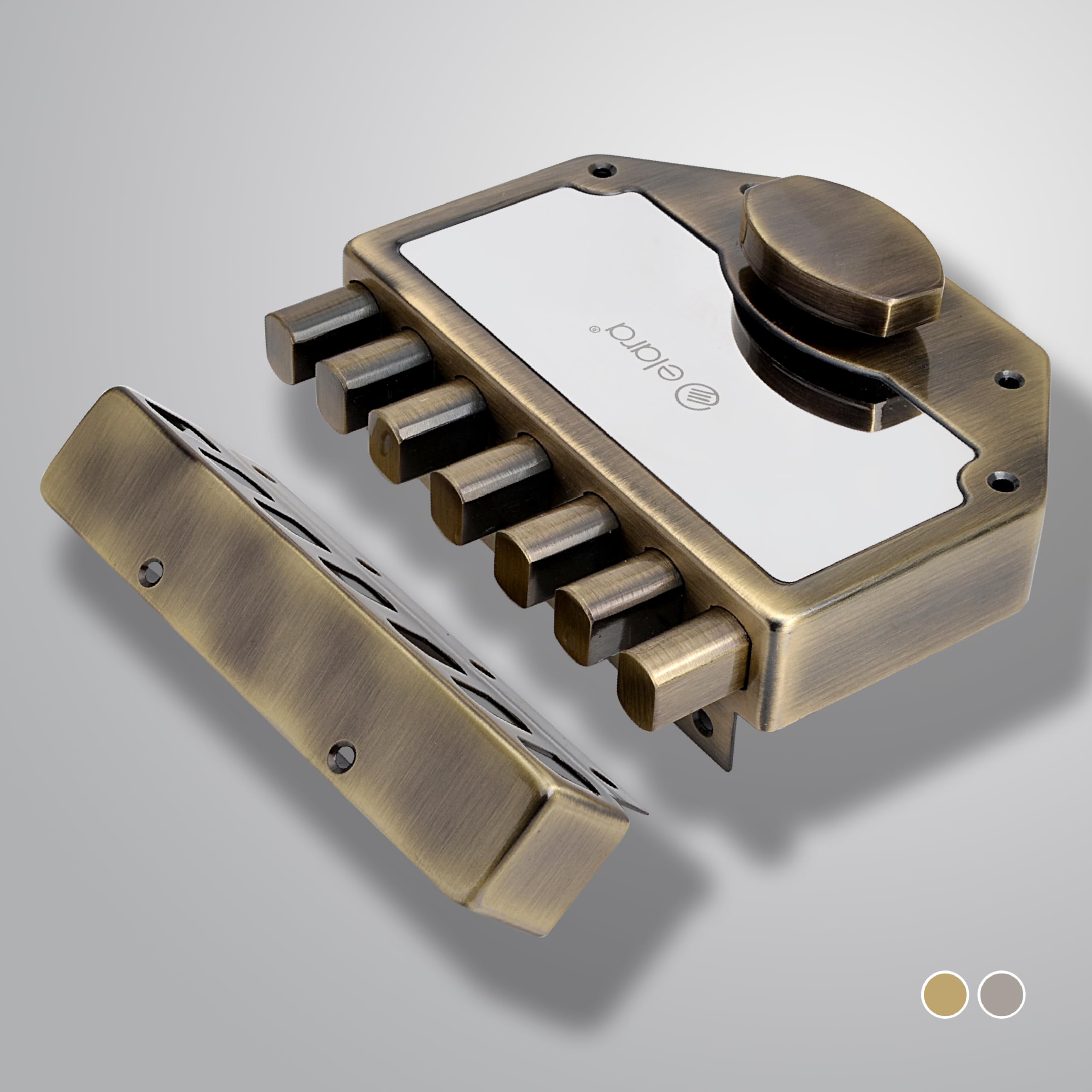 Elara Septabolt 1CK Deadbolt for Main Door, Suitable for Right and Left Handed Doors, Inside Opening Wooden Door Lock with 4 Reversible Brass Keys (EDL-14 Antique, Main Door Locks, Ultra Key)