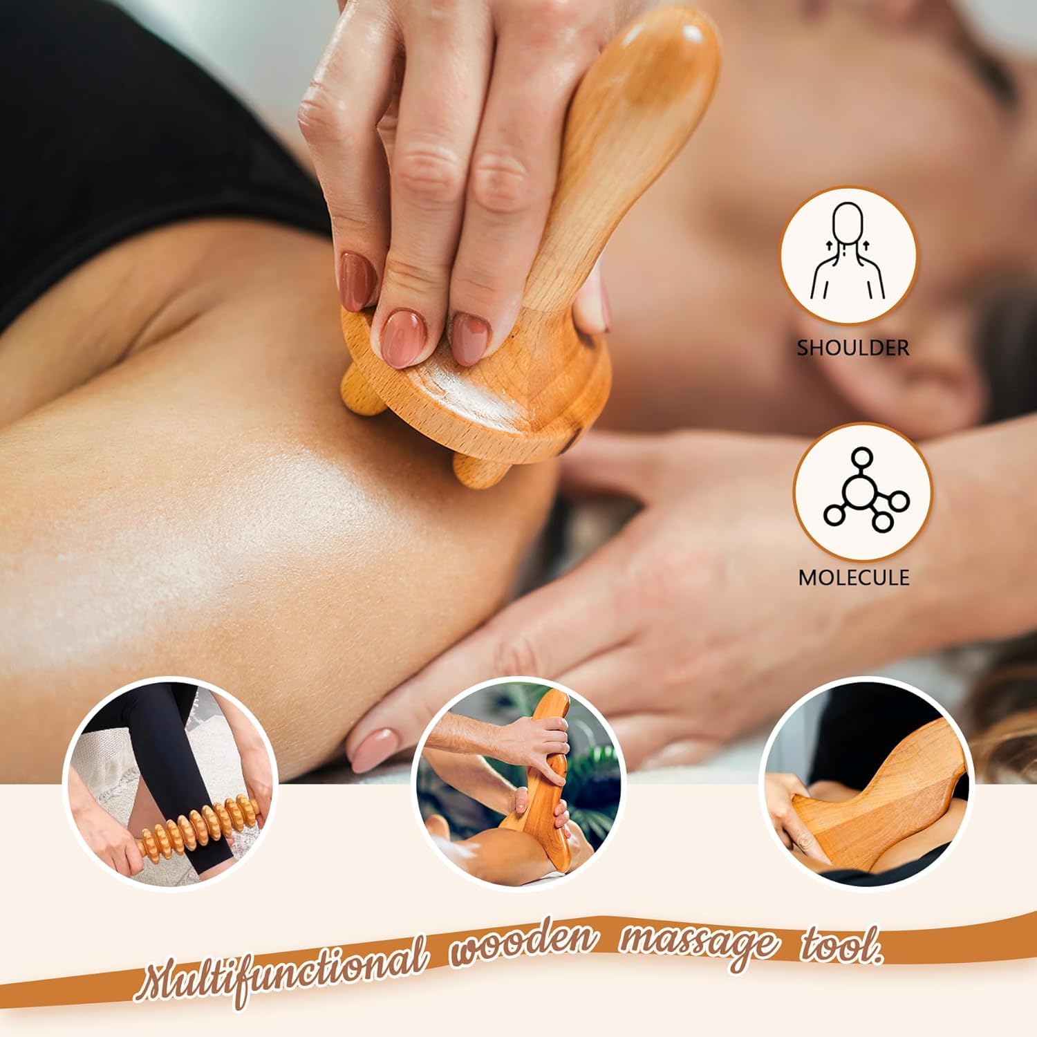 16-in-1 Strumento di massaggio per terapia del legno Massaggiatore per drenaggio linfatico Kit terapia del legno per scolpire il corpo Sollievo dal dolore muscolare Rullo in legno per donne viso