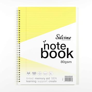 Silvine A4 Yellow Paper Dyslexia Notebook - Lined with Margin 100 Pages