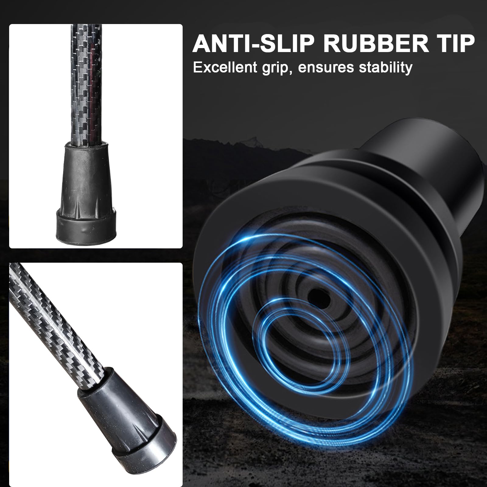 Bastón de fibra de carbono, bastón portátil ligero con correa de muñeca y mango en T para personas mayores y adultos, bastón de fibra de carbono ergonómico y resistente, 37.8 pulgadas