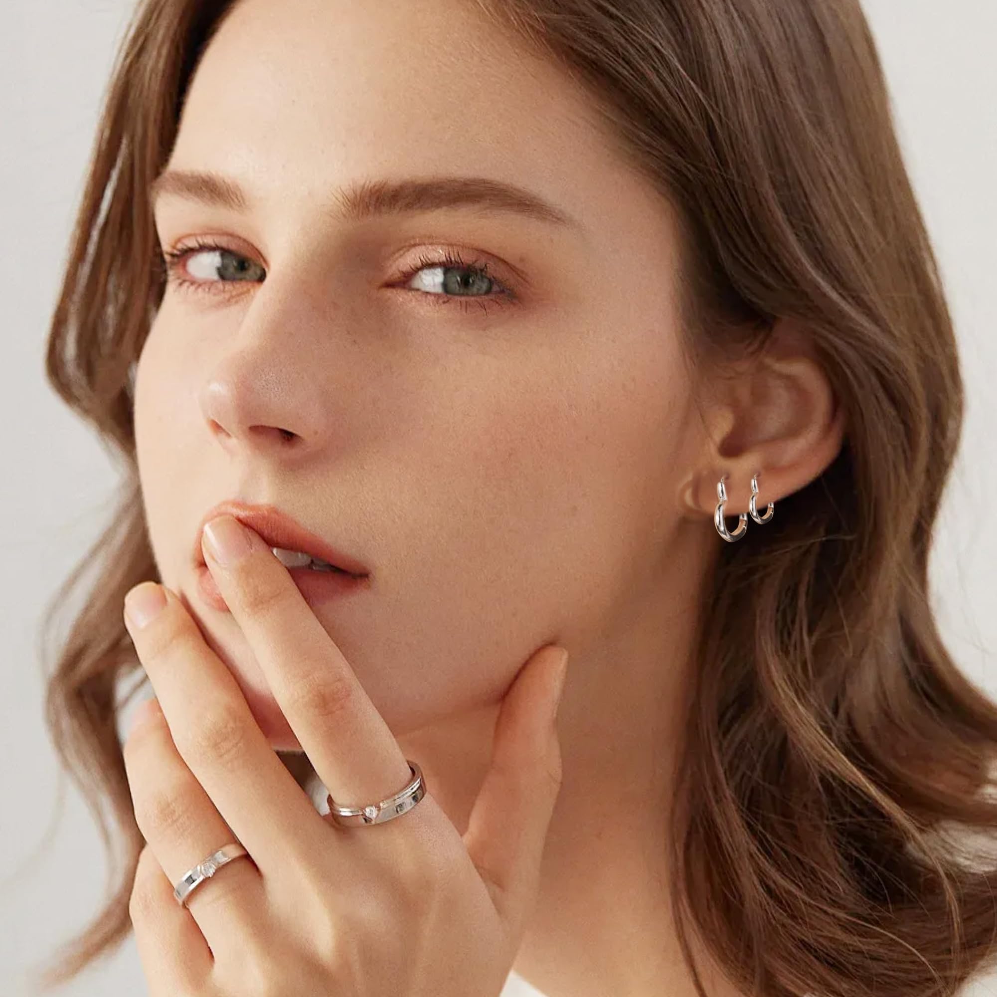 ALEXCRAFT 4 Paia Orecchini a Cerchio Argento 925 in Oro 14K/Oro Ipoallergenici per Fori Multipli con Confezione