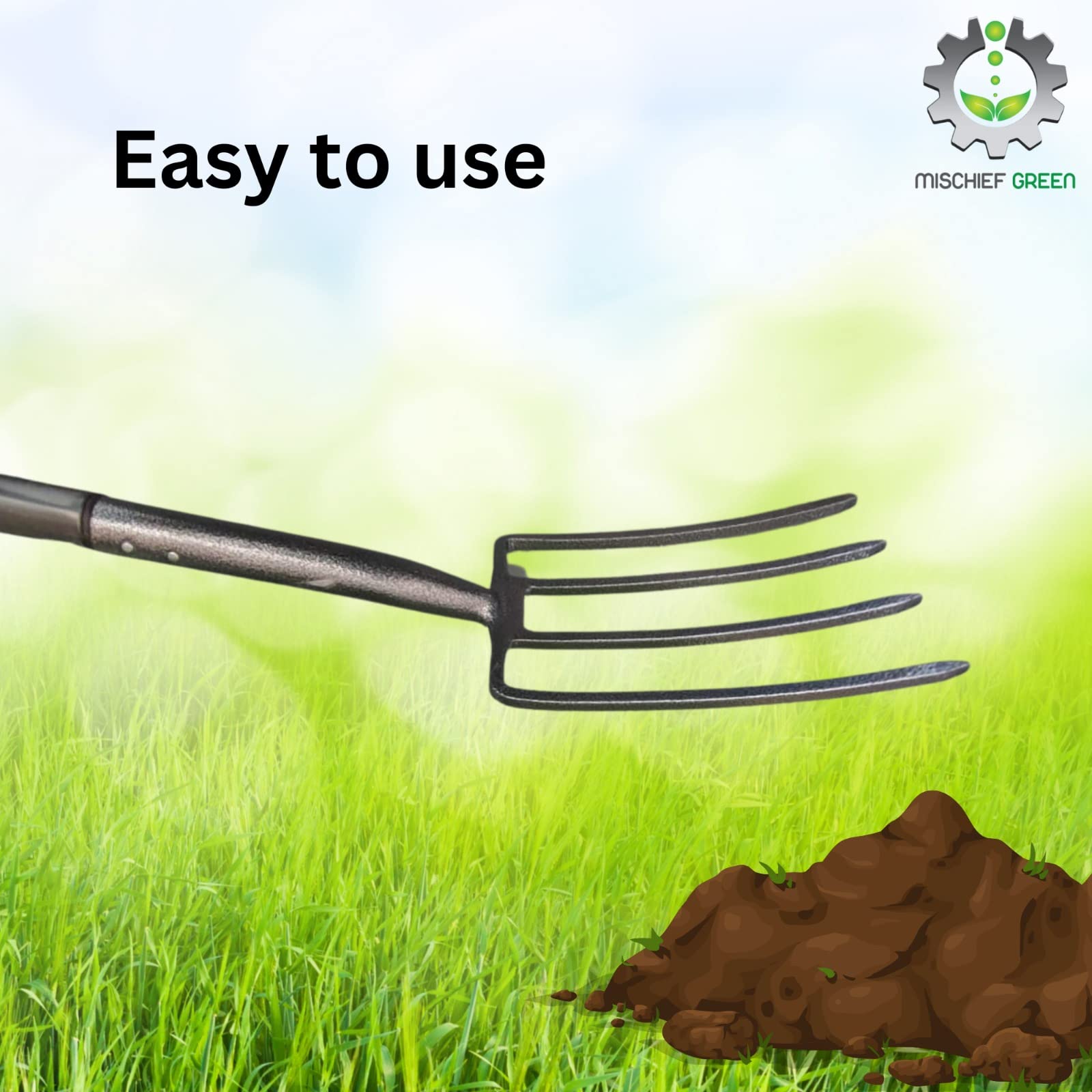 Mischief Green Digging Fork, 40 inch Long Handle Made of Heavy Quality Iron Metal, 4 Teeth Digger | Digging Bar - Image 2 thumbnail