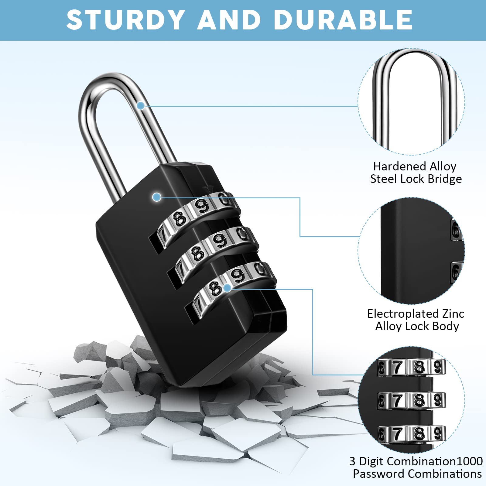 Lot de 32 cadenas à combinaison à 3 chiffres pour bagages, sac à dos, cadenas étanche pour valises, voyage, boîte à outils, école, salle de sport, vestiaire pour employés (32)
