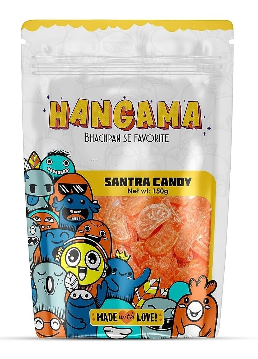 HANGAMA Orange Candy | 150GM | Vegetarian | Sweet & Sour | Tasty | No Trans Fat | Sugar Flavoured Candy | Kids Favorite | Anytime Eat | Narangee | Santra Candy