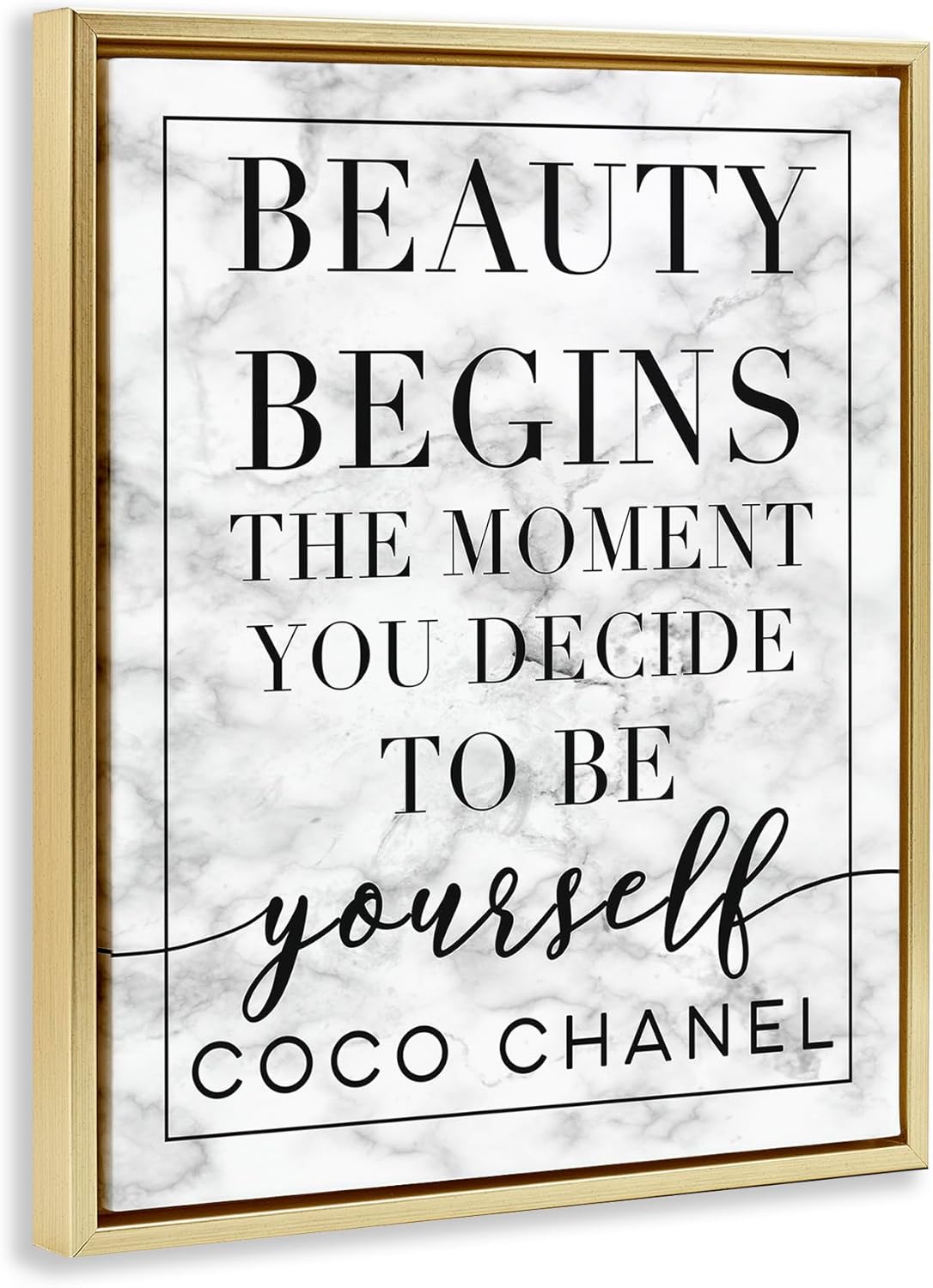 Stupell Industries Beauty Begins Once You Decide To Be Yourself White Marble Typography, Design by Daphne Polselli