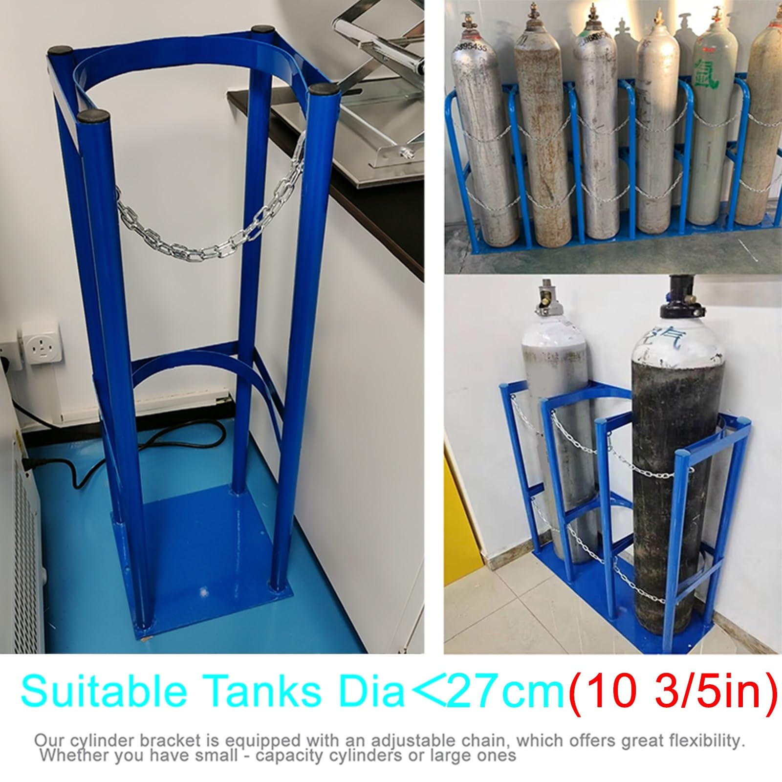 Genérico Estante de Acero Resistente para bombonas de Gas: Organizador de Almacenamiento Robusto de pie con Cadenas de Seguridad para un Almacenamiento Seguro de Las bombonas. Ideal para Uso industri