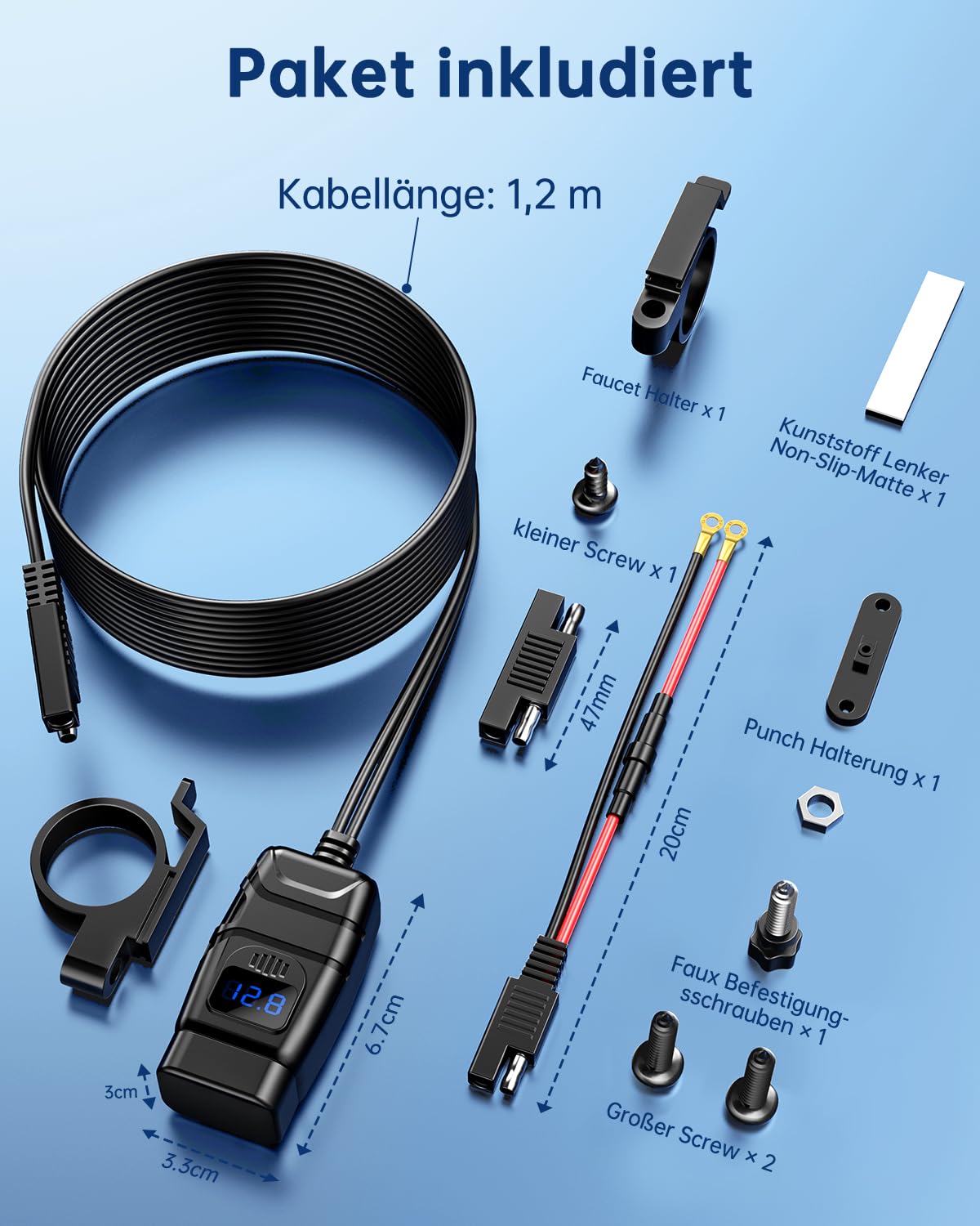 ZEXMTE Chargeur USB pour moto, 6,8 A, charge rapide 3.0, double USB, avec voltmètre et interrupteur marche/arrêt, prise de moto étanche pour téléphones, tablettes, appareils photo numériques, GPS