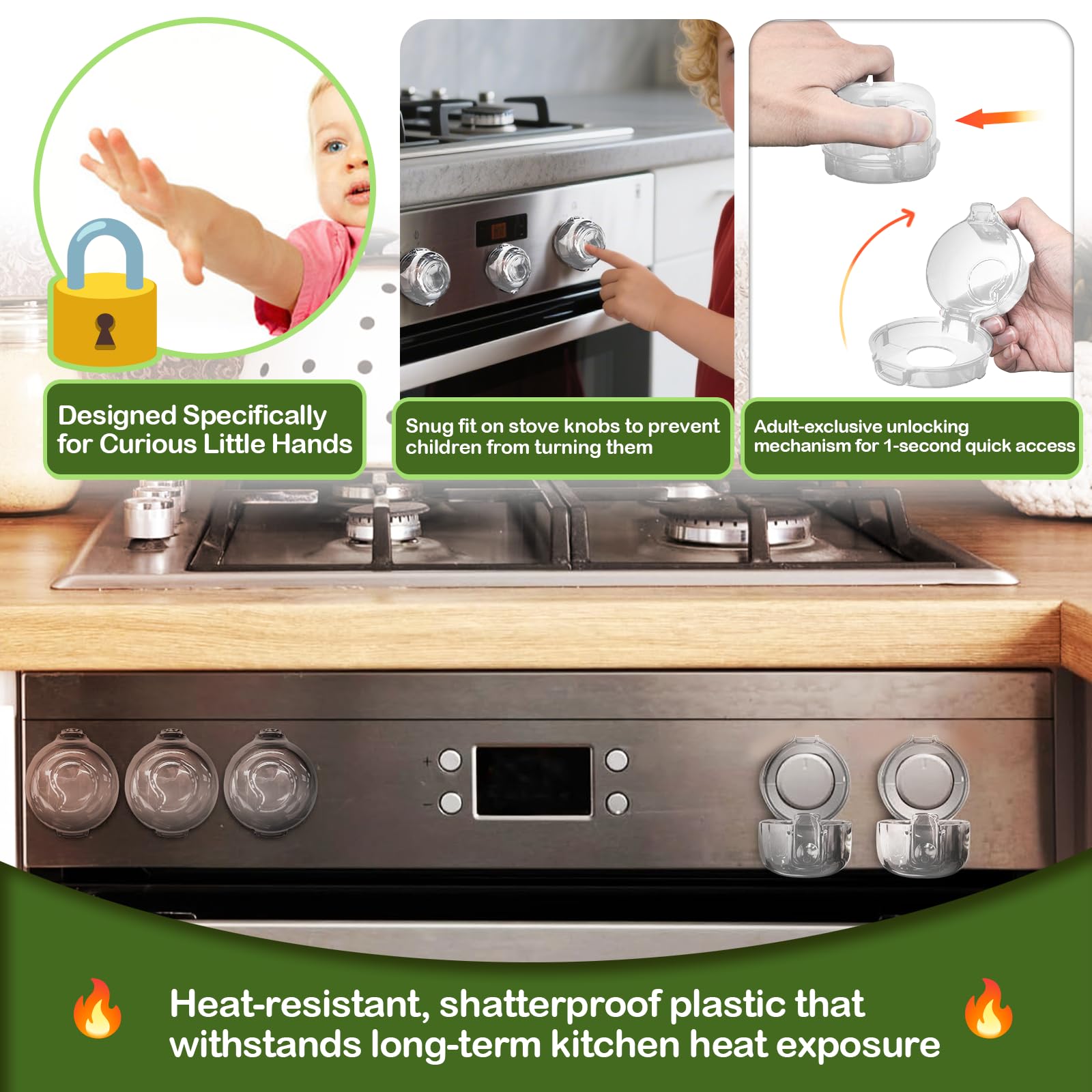 TENGYYY Stove Knob Safety Covers (5-Pack) - Heat-Resistant Childproof & Pet Proof Locks for Gas/Electric Stoves, Clear Easy-Install Guards (Transparent White)