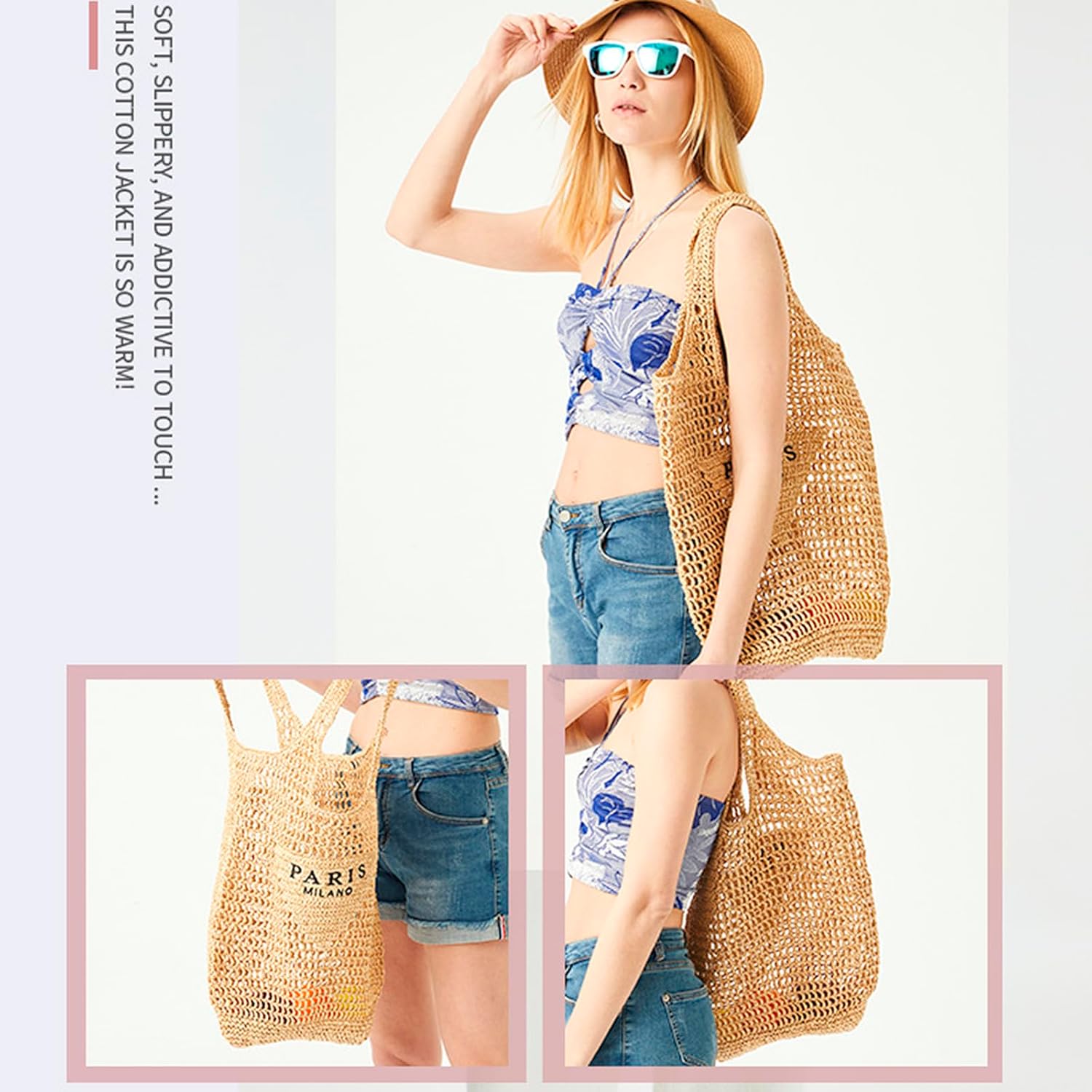 QZUnique Women Straw Woven Bag Summer Shoulder Bag Beach Purse Hobo Vacation Straw Clutch Handbag - Image 5