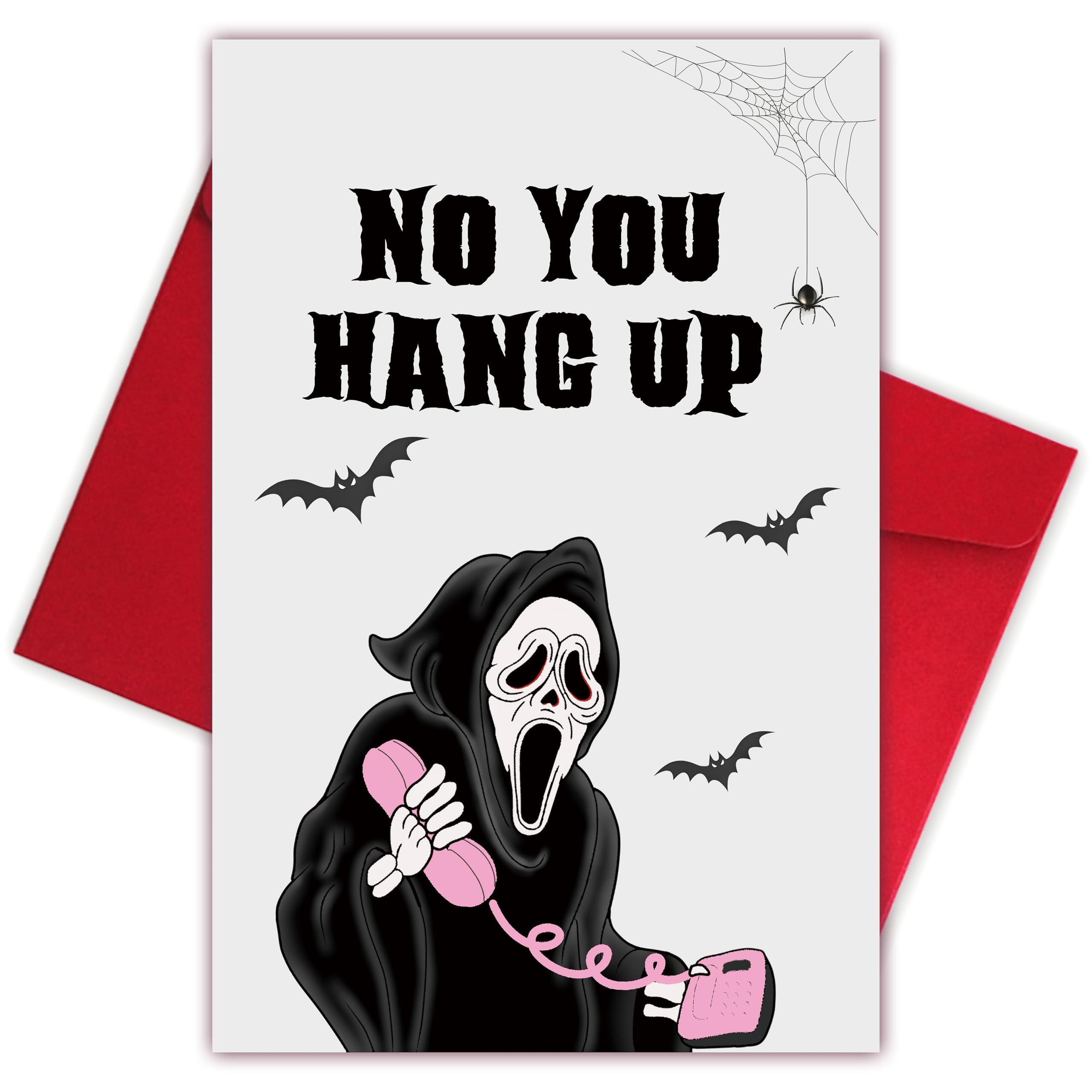 Scary Halloween Ghost Card for Him Her, Creepy Ghost Face Birthday Card for Friend, Scream Movie Killer Halloween Card for Men Woman, NO YOU HANG UP