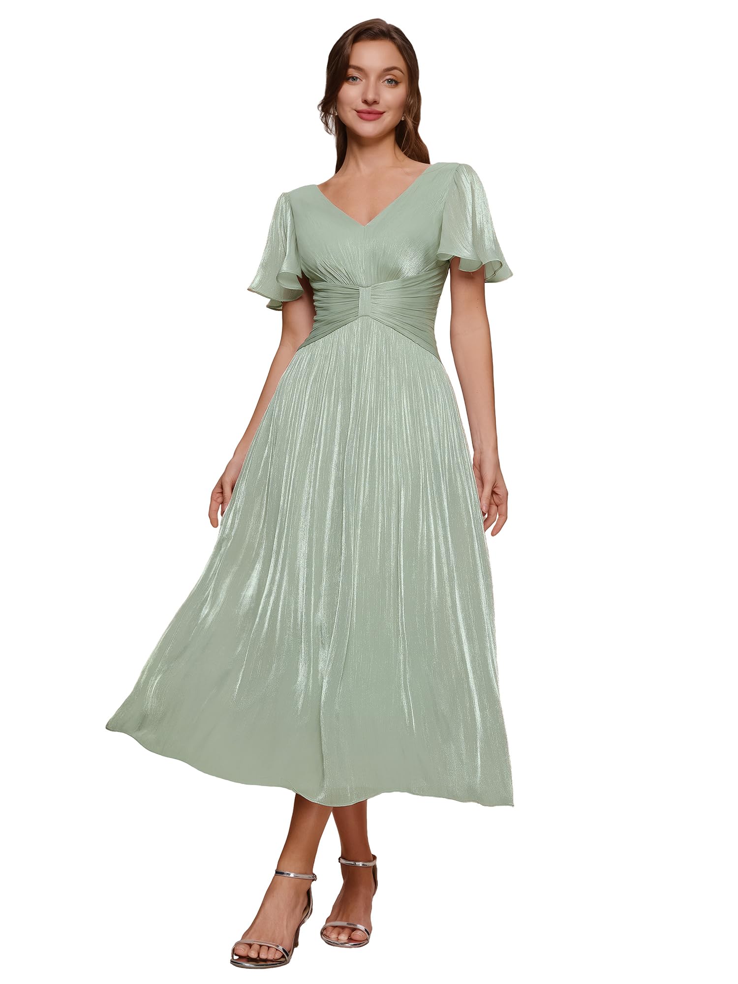 Ever-Pretty Kleid für Hochzeitsgäste Midi Sommer Kurzarm Abendkleider EG02770