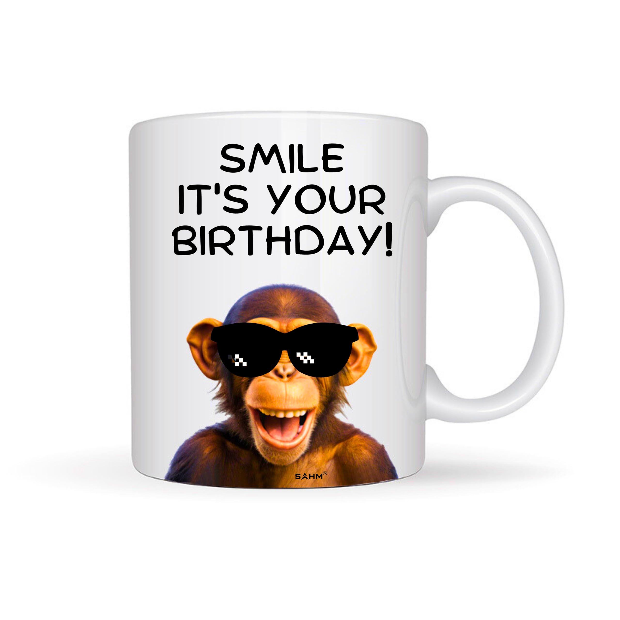 Funny Monkey Birthday Mug – 11oz Ceramic Coffee Cup with “Smile, It’s Your Birthday” Design – Gift for Men, Women, Teens – Funny Mug in Black Gift Box – Microwave & Dishwasher Safe