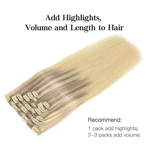Miniatura 6 de HOTBANANA - Extensiones de cabello humano con pinzas, color rubio ceniza a rubio dorado y rubio platino, 4.23 onzas, extensiones de cabello humano