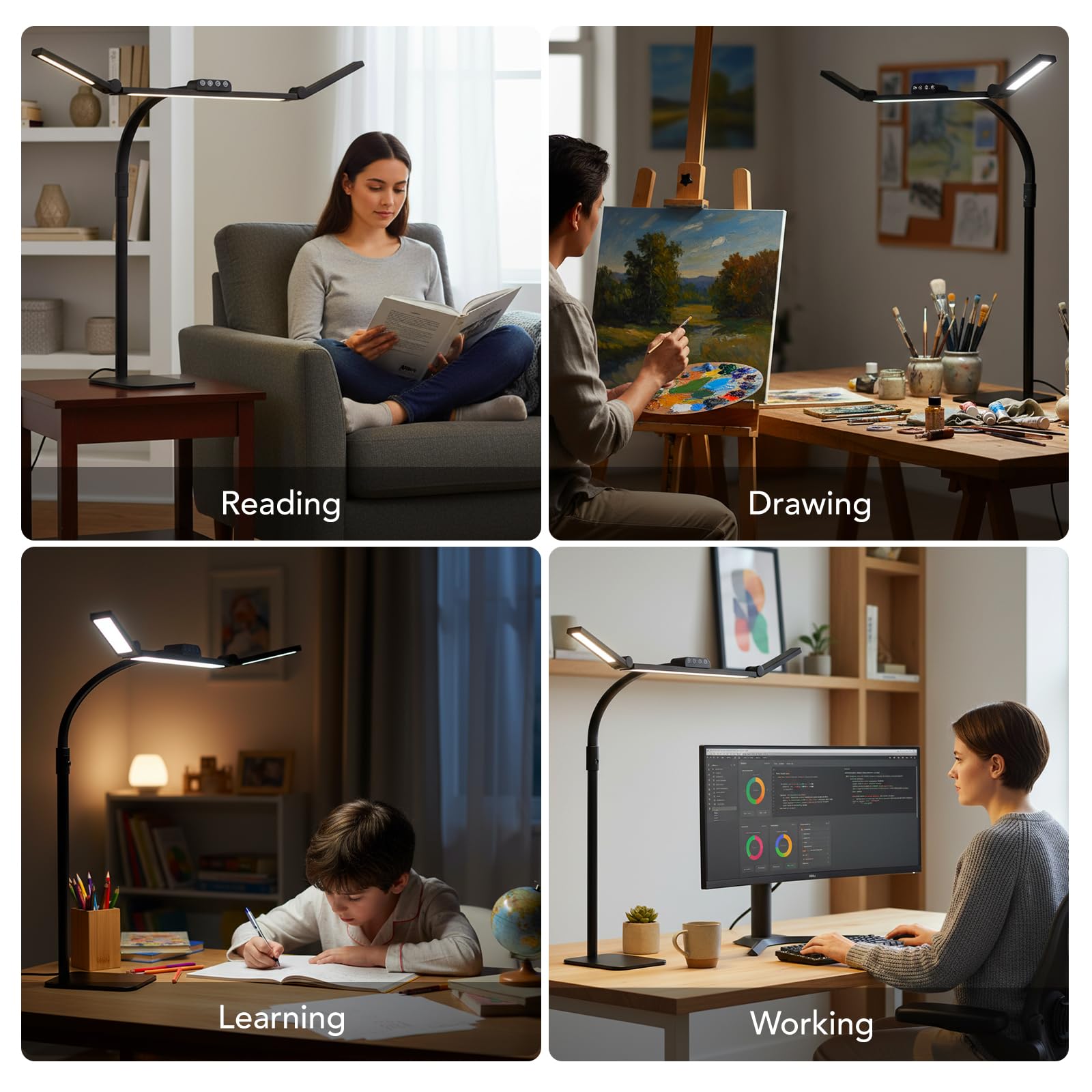 Lampada da scrivania a LED per casa e ufficio con base, braccio oscillante regolabile da 71,6 cm, ultra luminosa, lampada da tavolo dimmerabile per computer desktop, lettura, studio, banco da