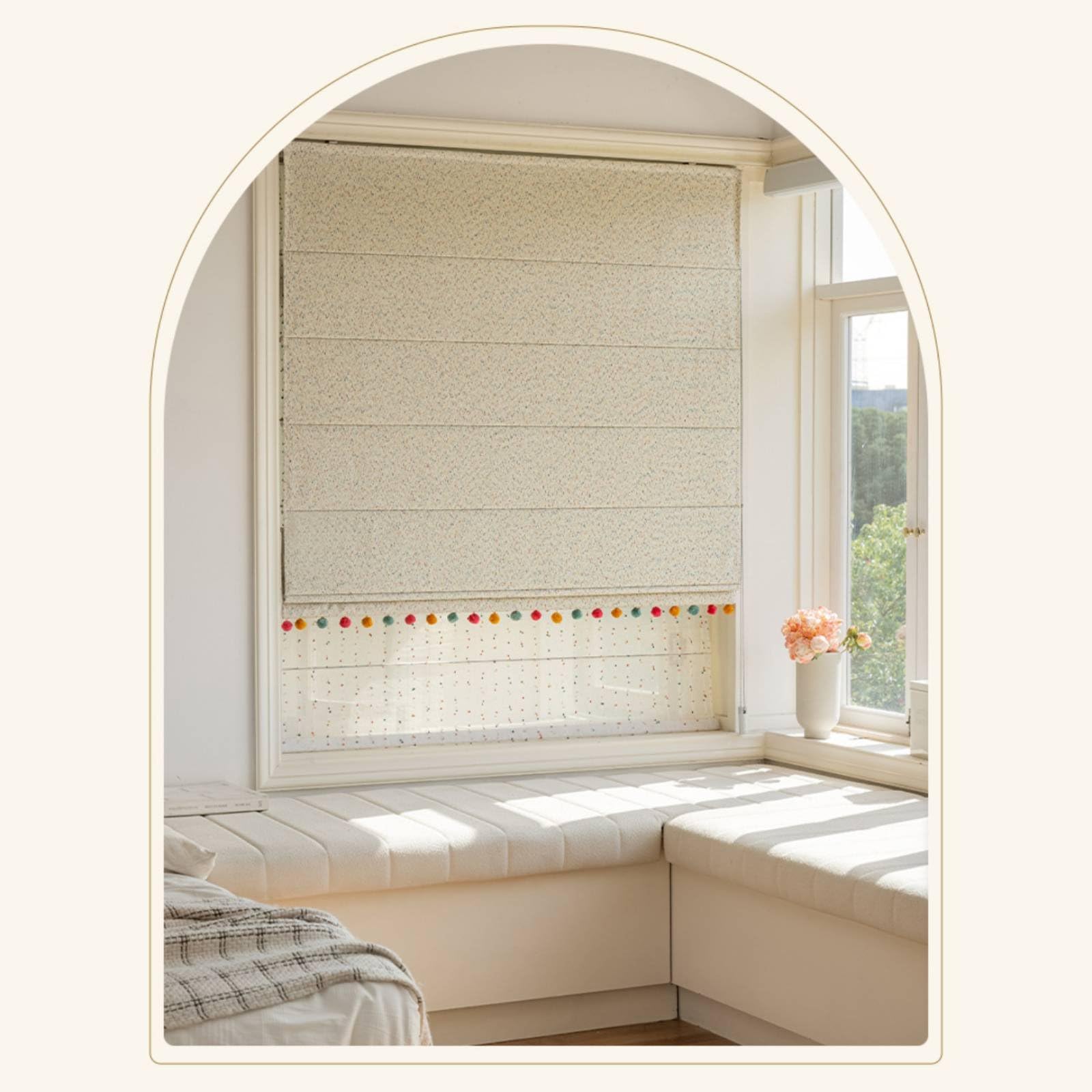 Store Bateau Occultant Rideau Enfant Voilage Panneau à Pompons Texture Douce Aspect Lin Polyester Jacquard Réduit l'Éblouissement et Apaise Adapté à, Style to 1