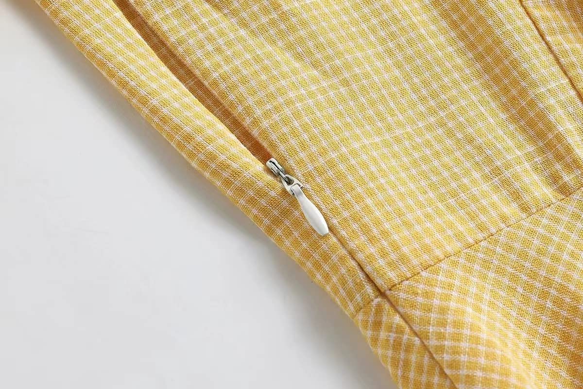Vestido de verano Vestido de cuadros Estampado Azul Amarillo Vintage 40S 50S Retro Swing Pinup Mujeres
