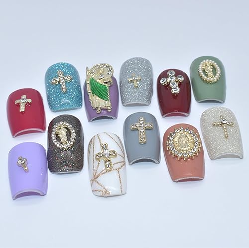 Miniatura 6 de Dijes de uñas 3D con diseño de calavera, 22 piezas de diamantes de imitación para Halloween, cruz de plata antigua, araña, esqueleto, garra, amor,